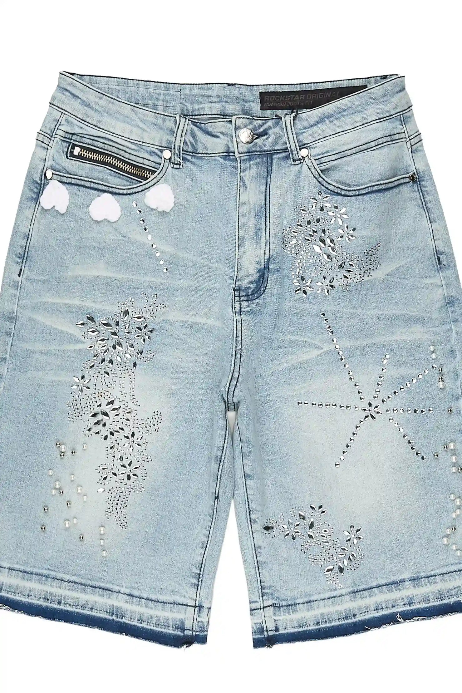 Rael Light Blue Rhinestone Denim Short