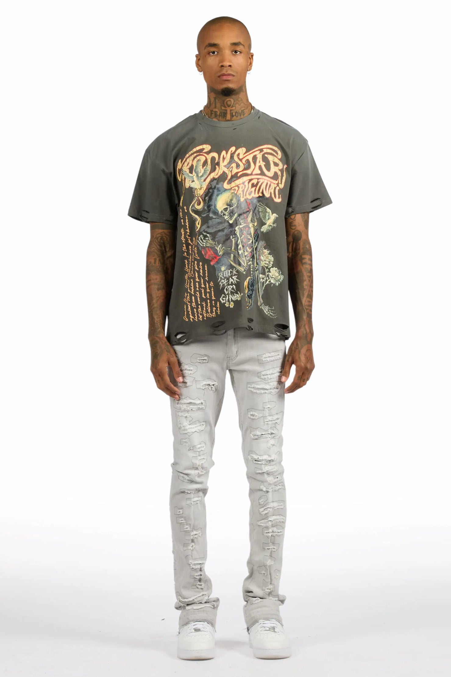 Danby Charcoal Oversized Graphic T-Shirt/Stacked Flare Jean Bundle