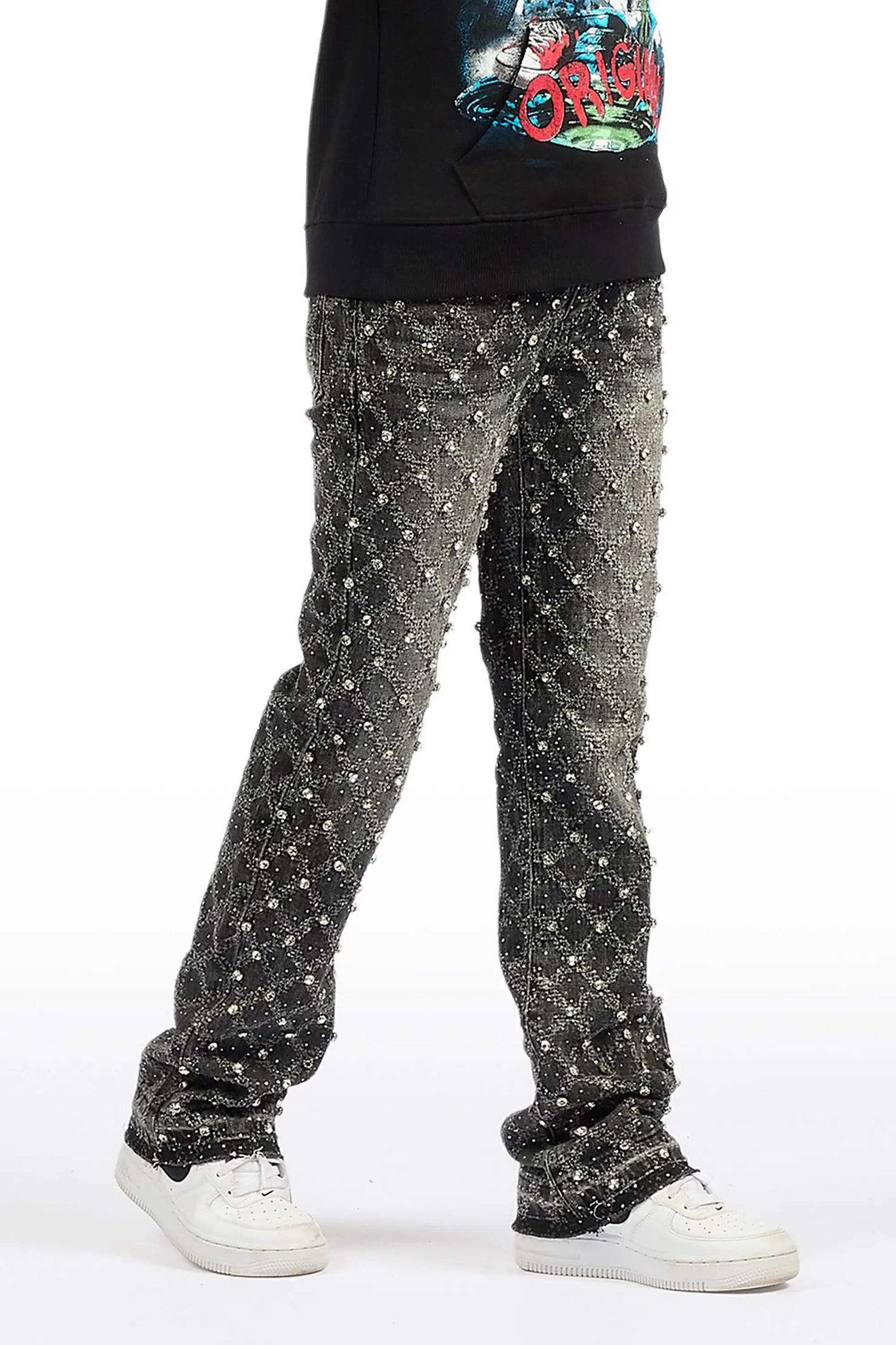 Boys Glit Grey Rhinestone Stacked Flare Jean