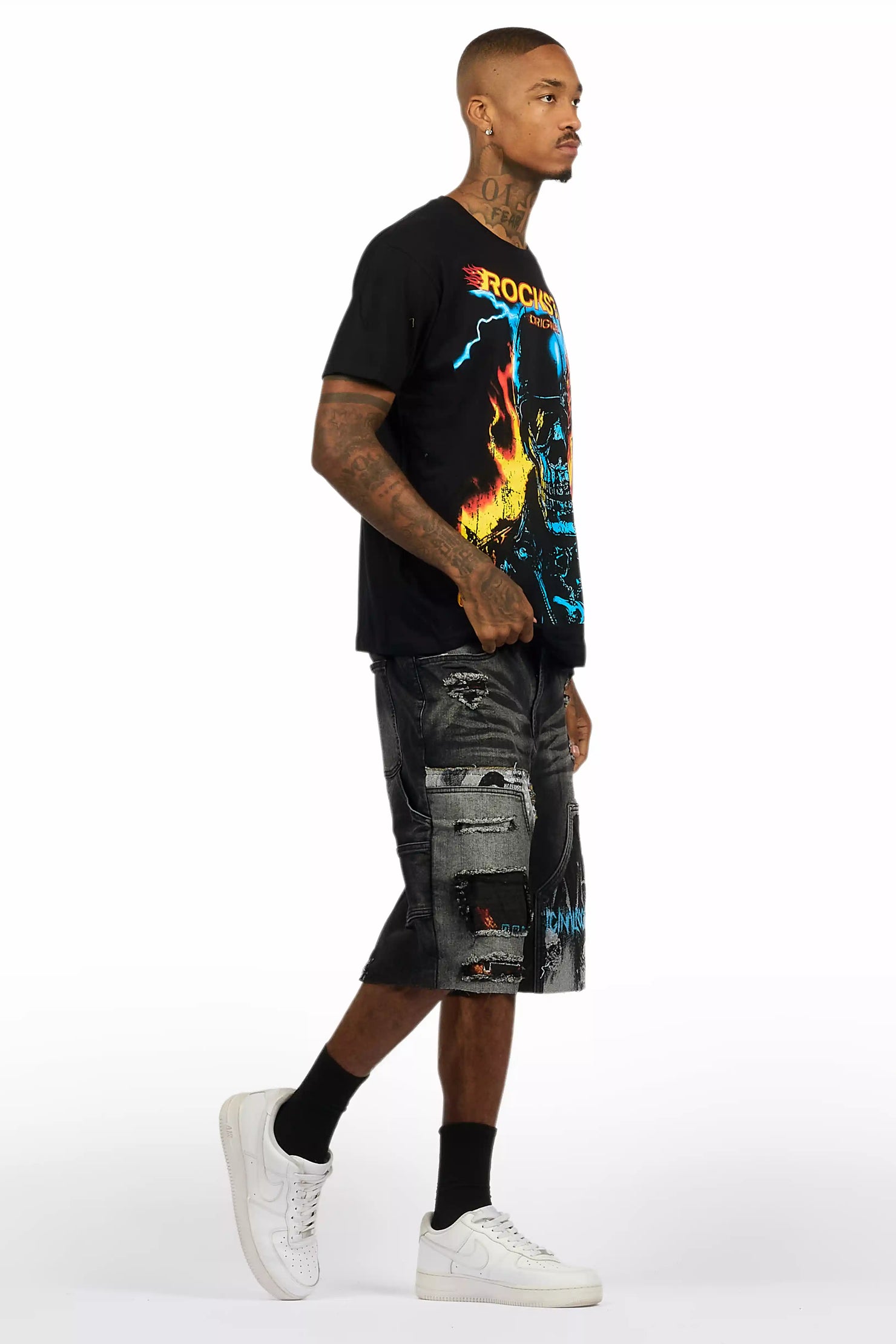 Balius Black T-Shirt/Denim Short Set