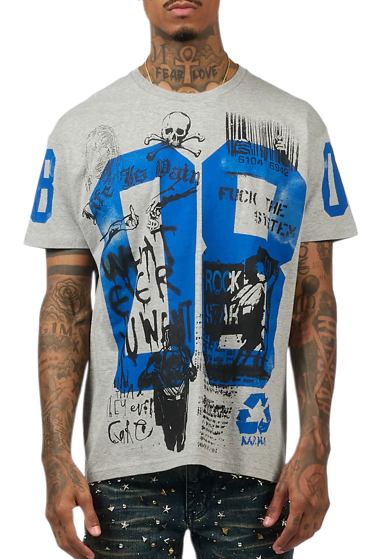 Grill 3.0 Heather Grey Oversized Graphic T-Shirt