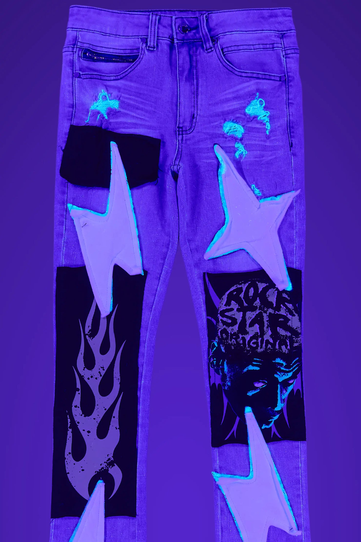 Edgar Blue Patchwork Stacked Flare Jean