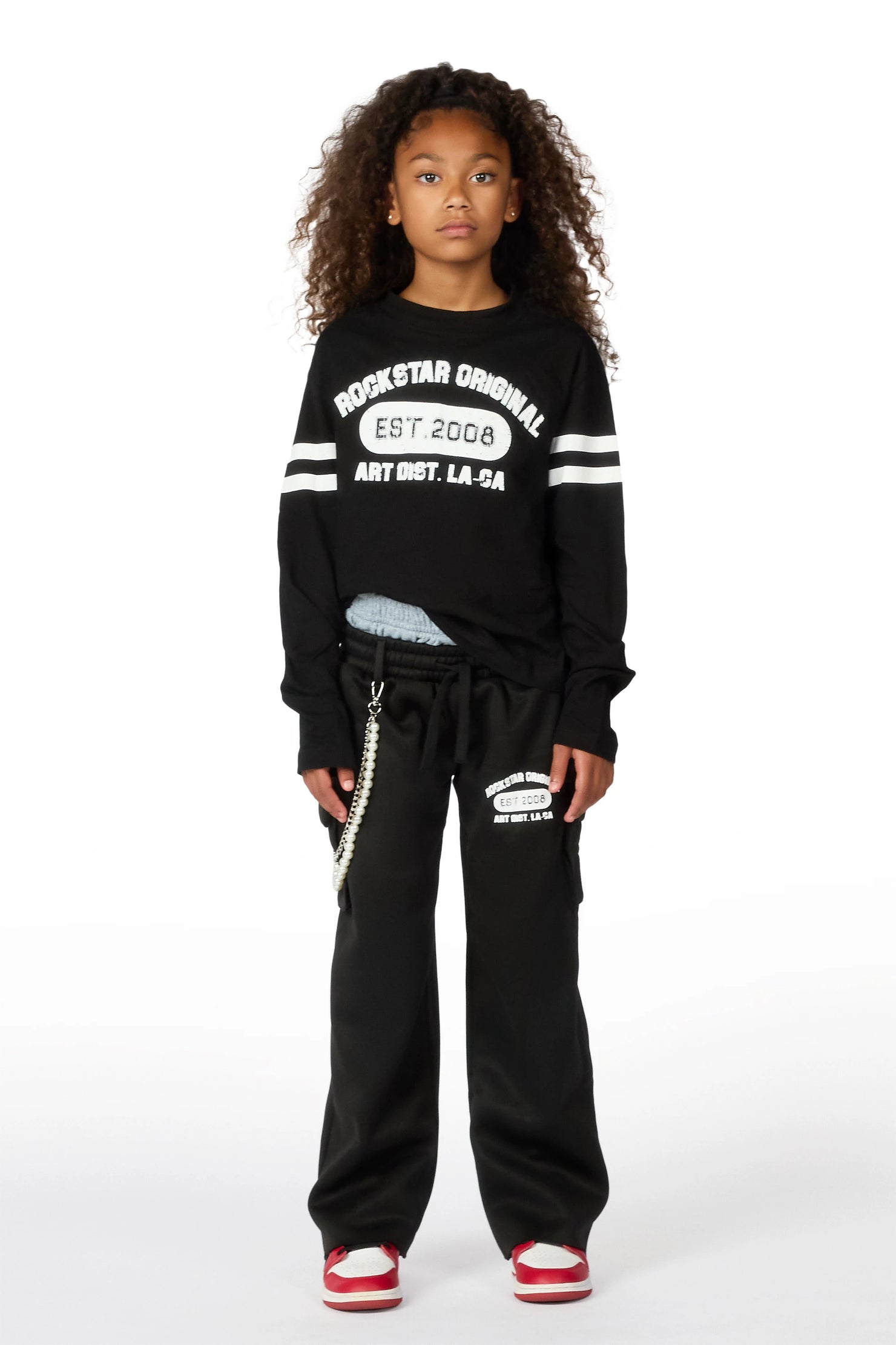 Girls Alexa Black Long Sleeve Shirt Double Waisted Super Baggy Track Set