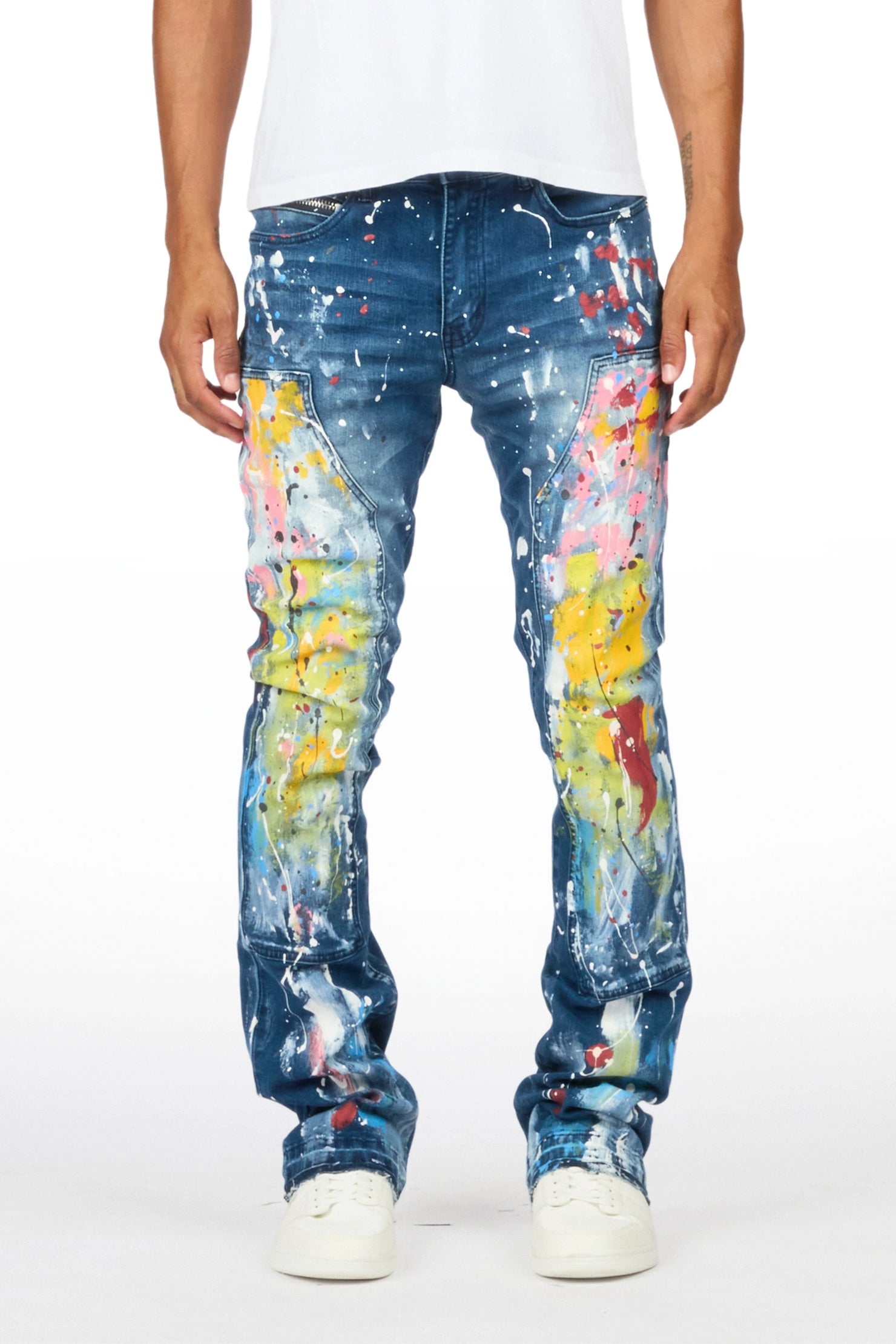 Periz Dark Blue Painter Stacked Flare Jean