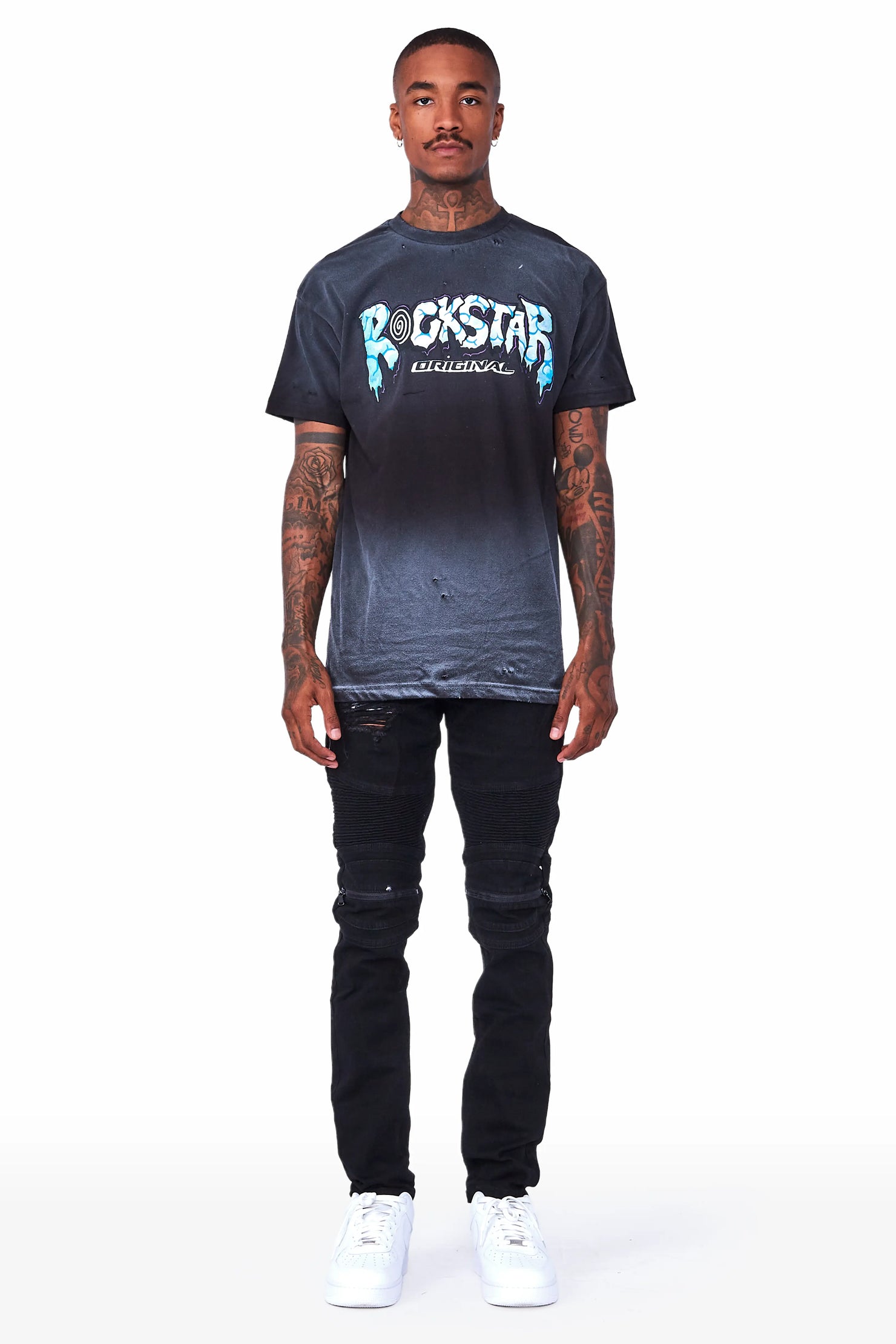 Bk Signature Biker / Zipper Knee Jean- Black