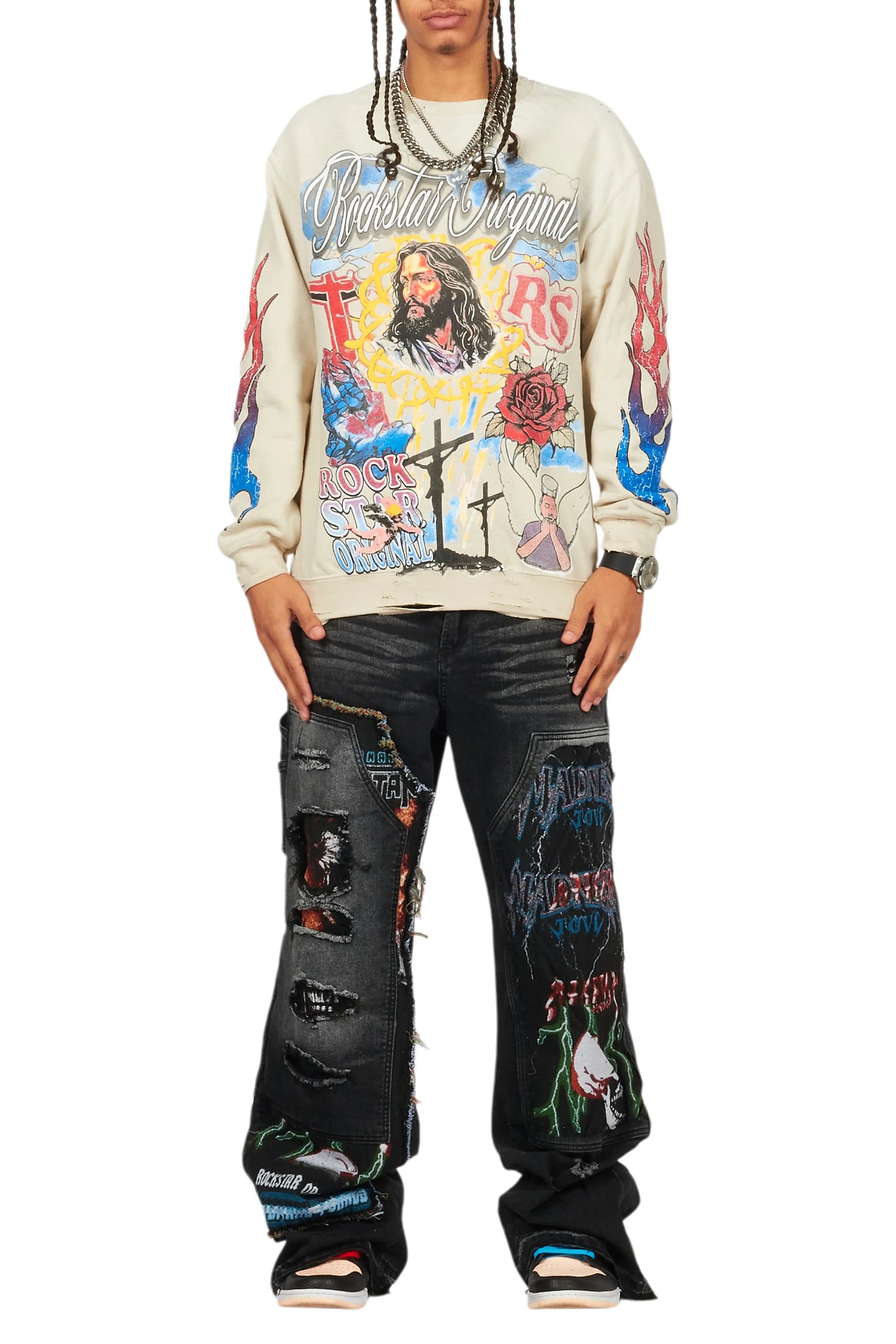 Tadashi Beige Graphic Crewneck