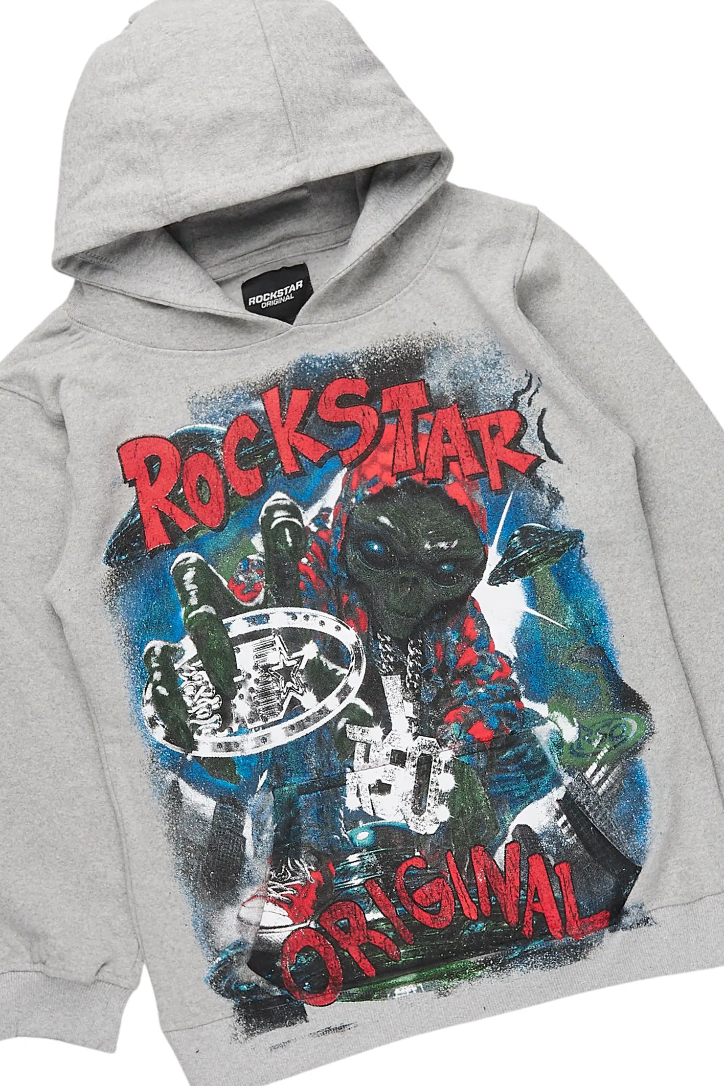 Boys Caevon Heather Grey/Multi Hoodie/Stacked Flare Track Set