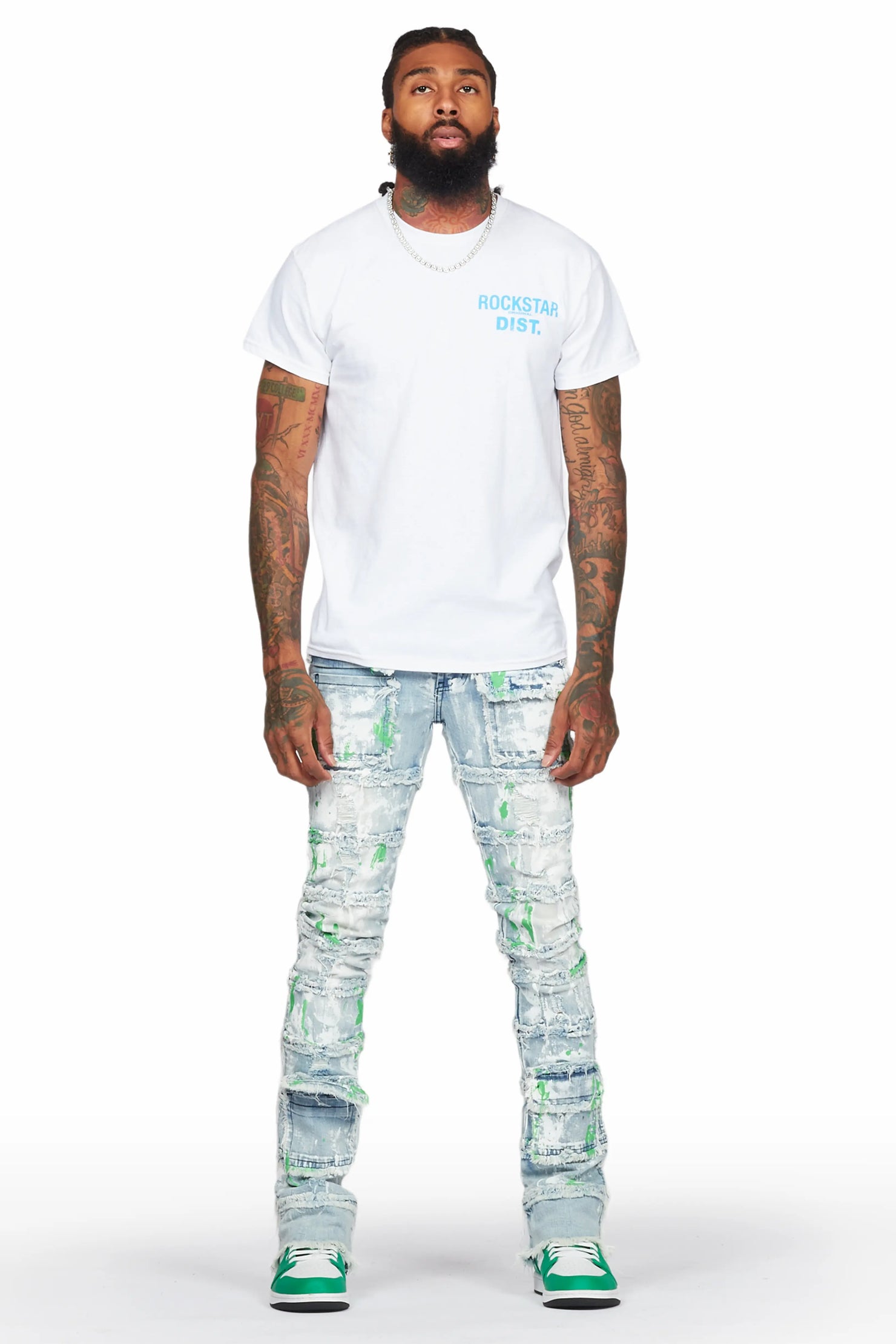 Jadin Blue Painter Stacked Flare Jean