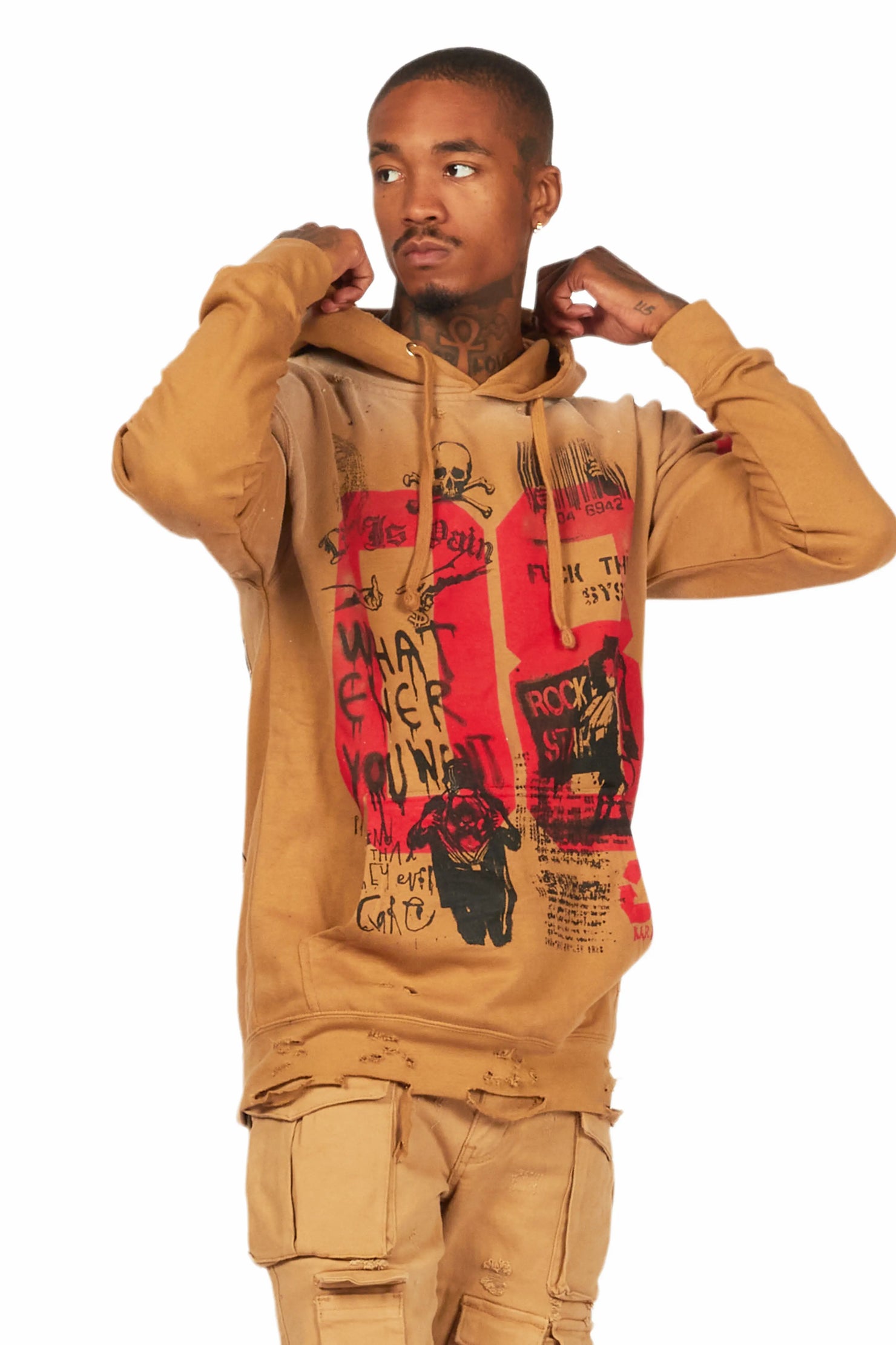 Grill Tan Distressed Graphic Hoodie