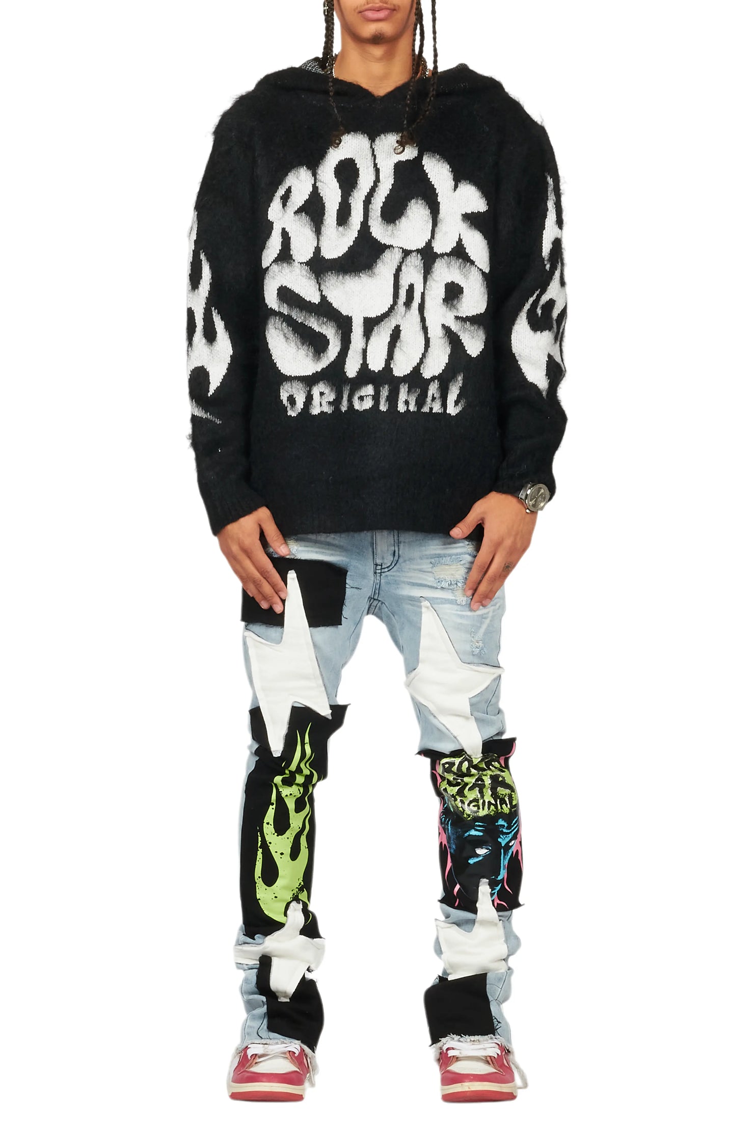 Hakon Black Graphic Knitted Hoodie