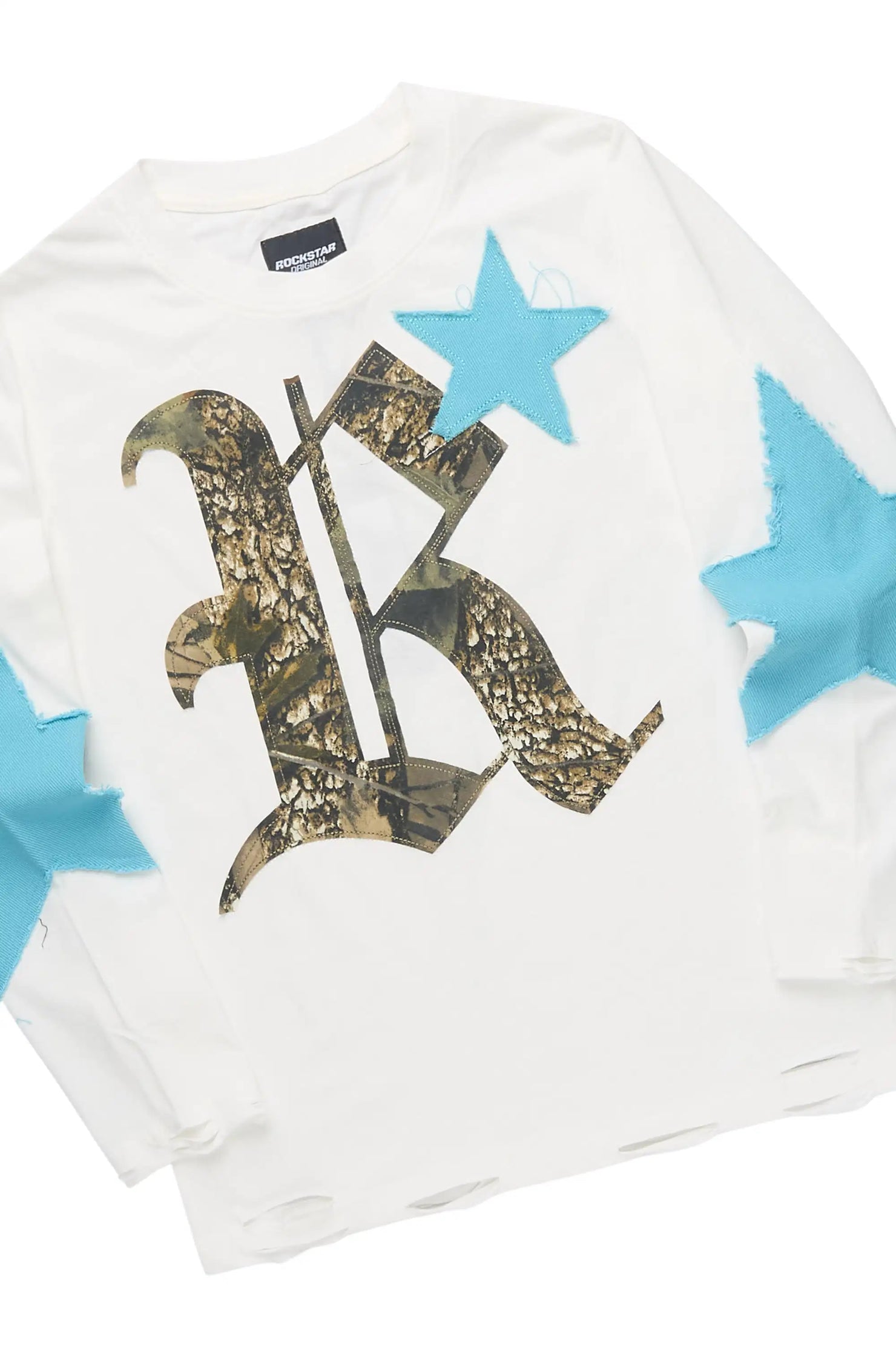 Girls Delgera White/Light Blue Long Sleeve T-Shirt Track Set