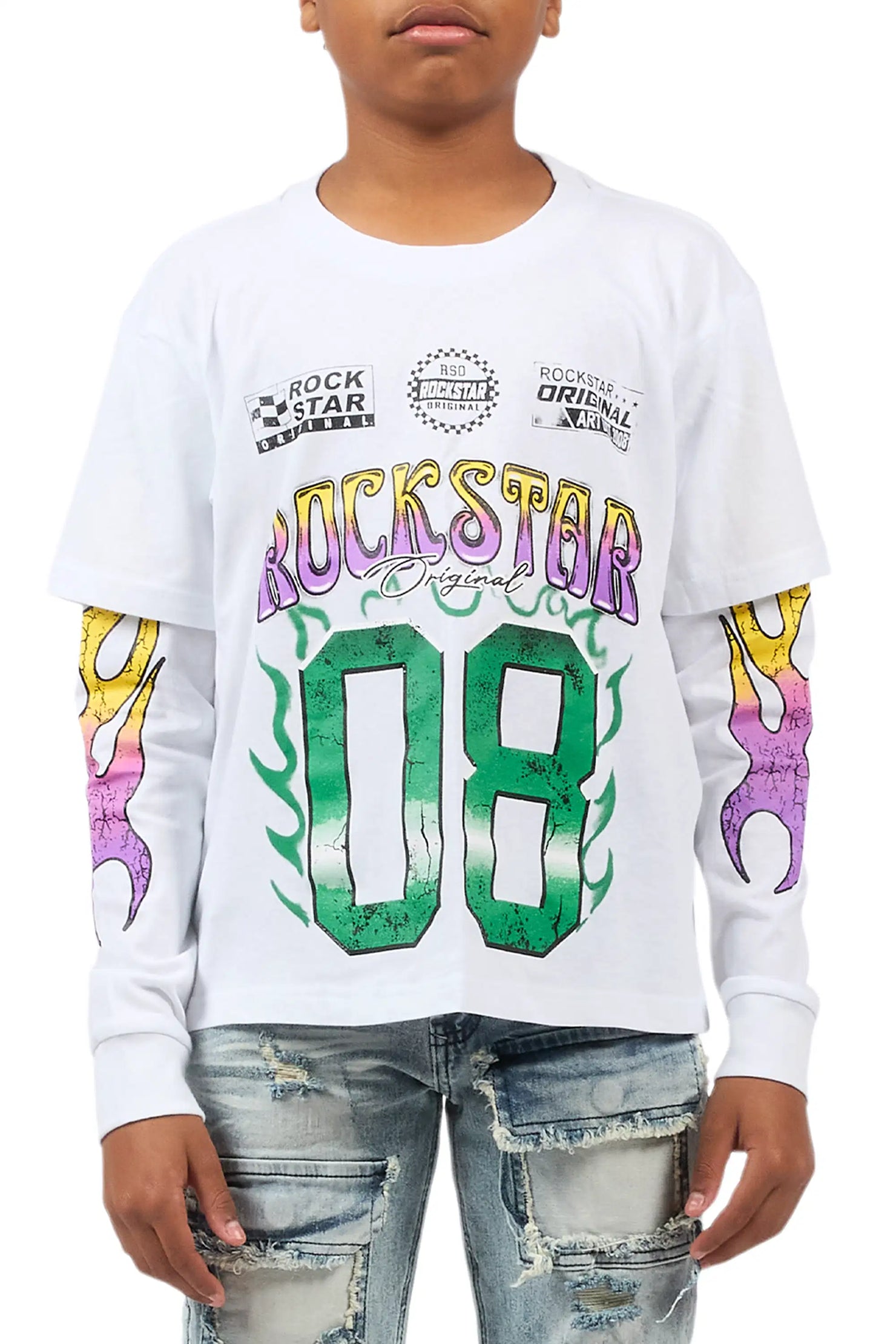 Boys Quito White Double Layer L/S Graphic T-Shirt
