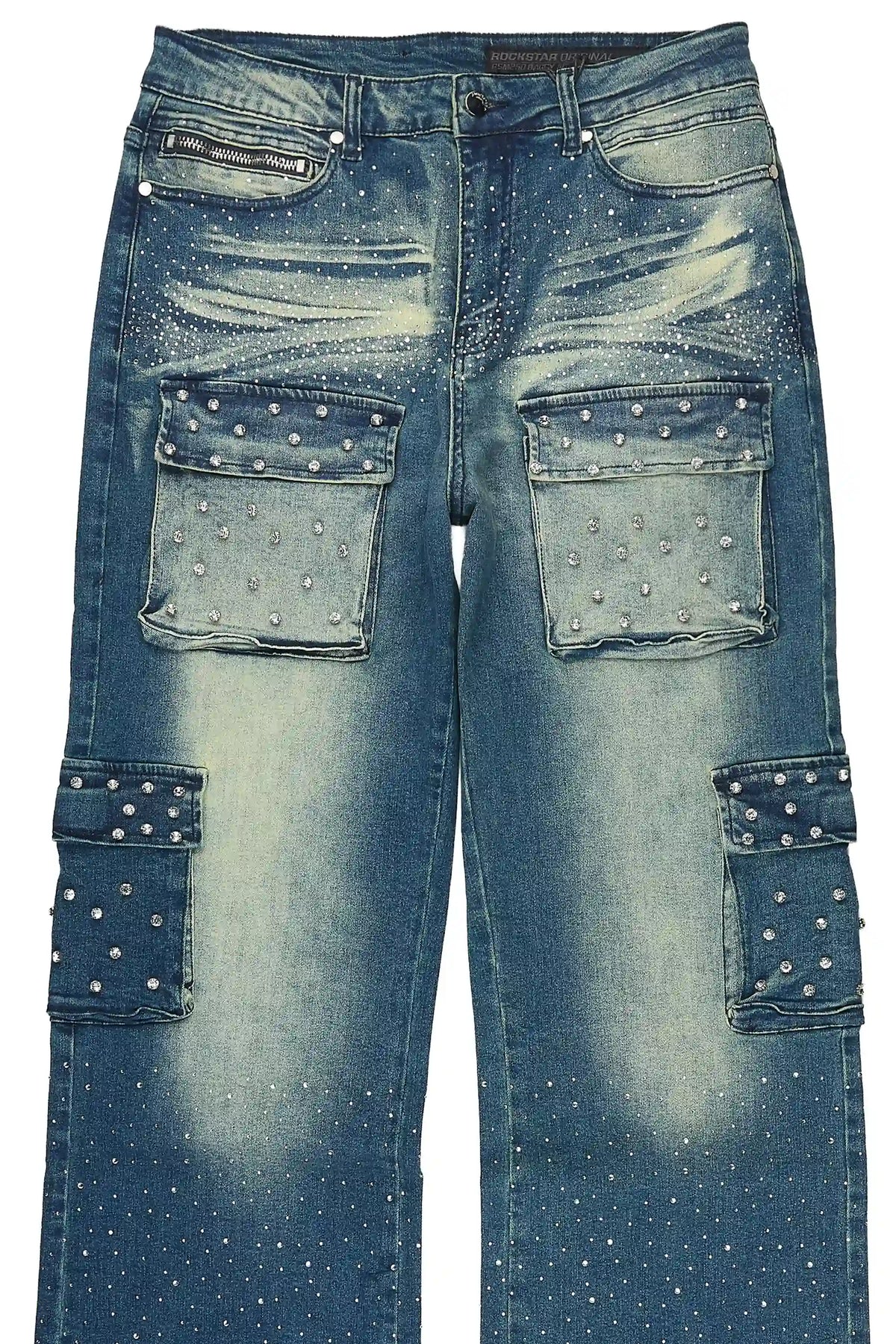 Arman Dark Blue Rhinestones Baggy Fit Jeans