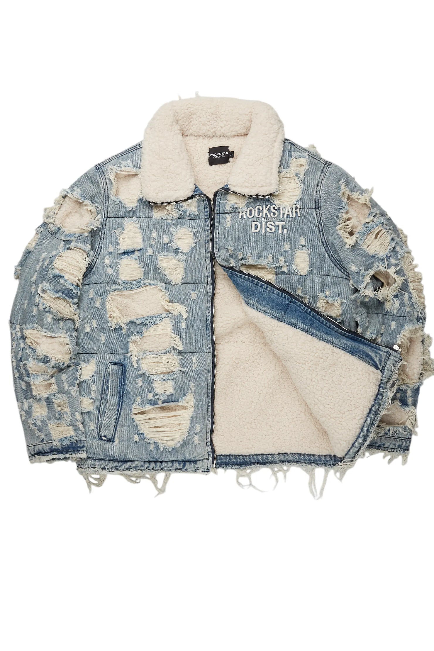 Faro Blue Denim Sherpa Puffer Jacket