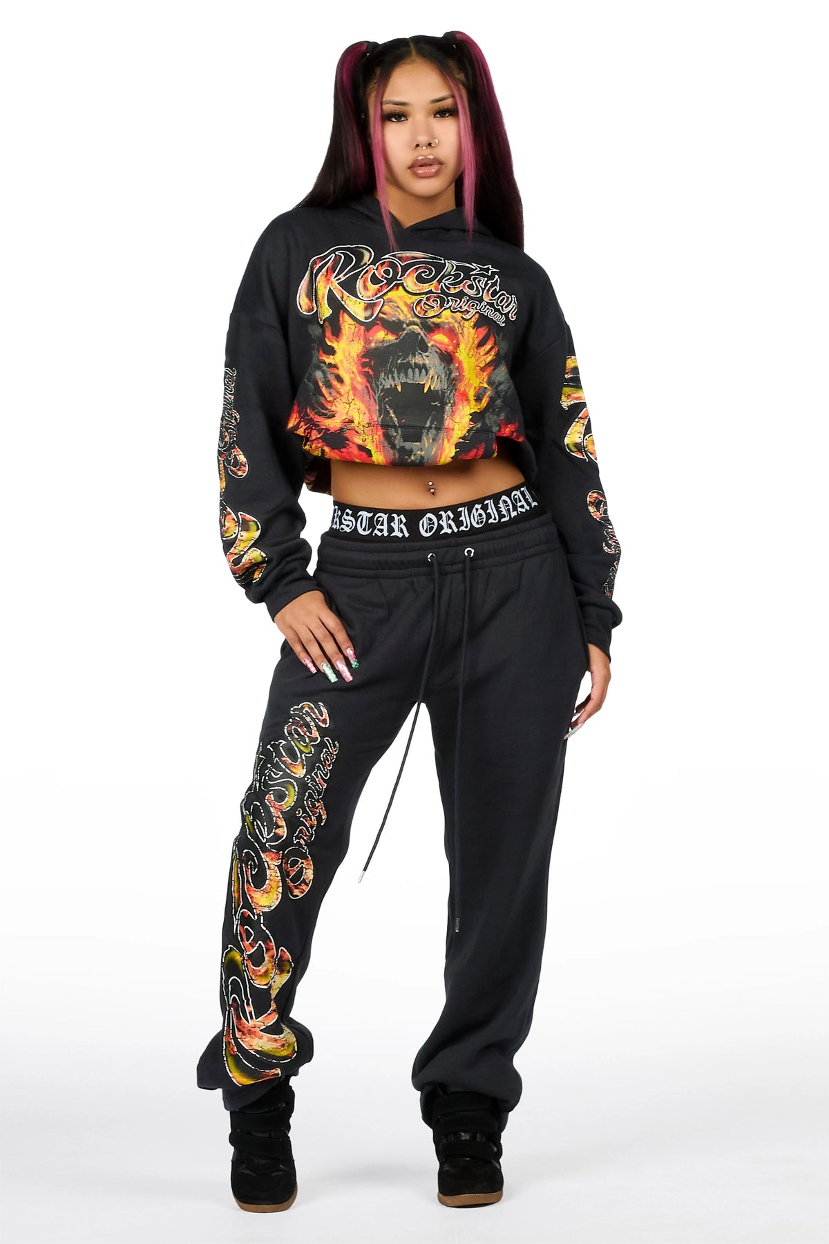 Taliyah Charcoal Graphic Baggy Fit Track Set