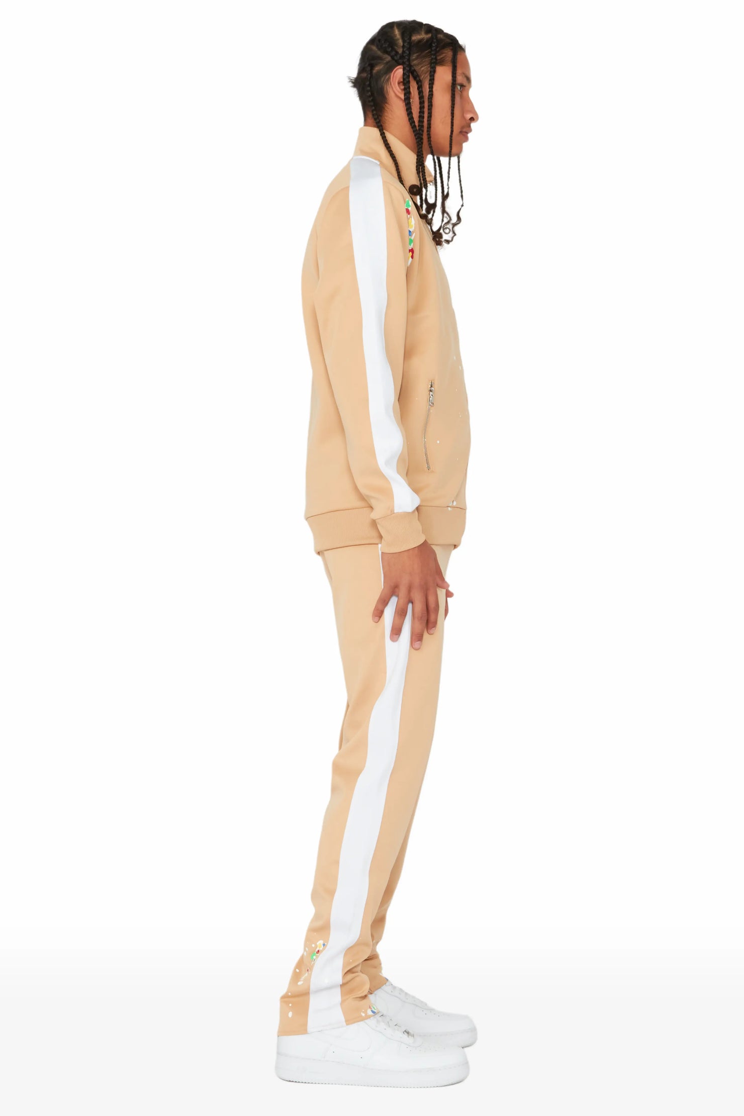 Rockstar Art Dist. Beige Tricot Slim Fit Track Set