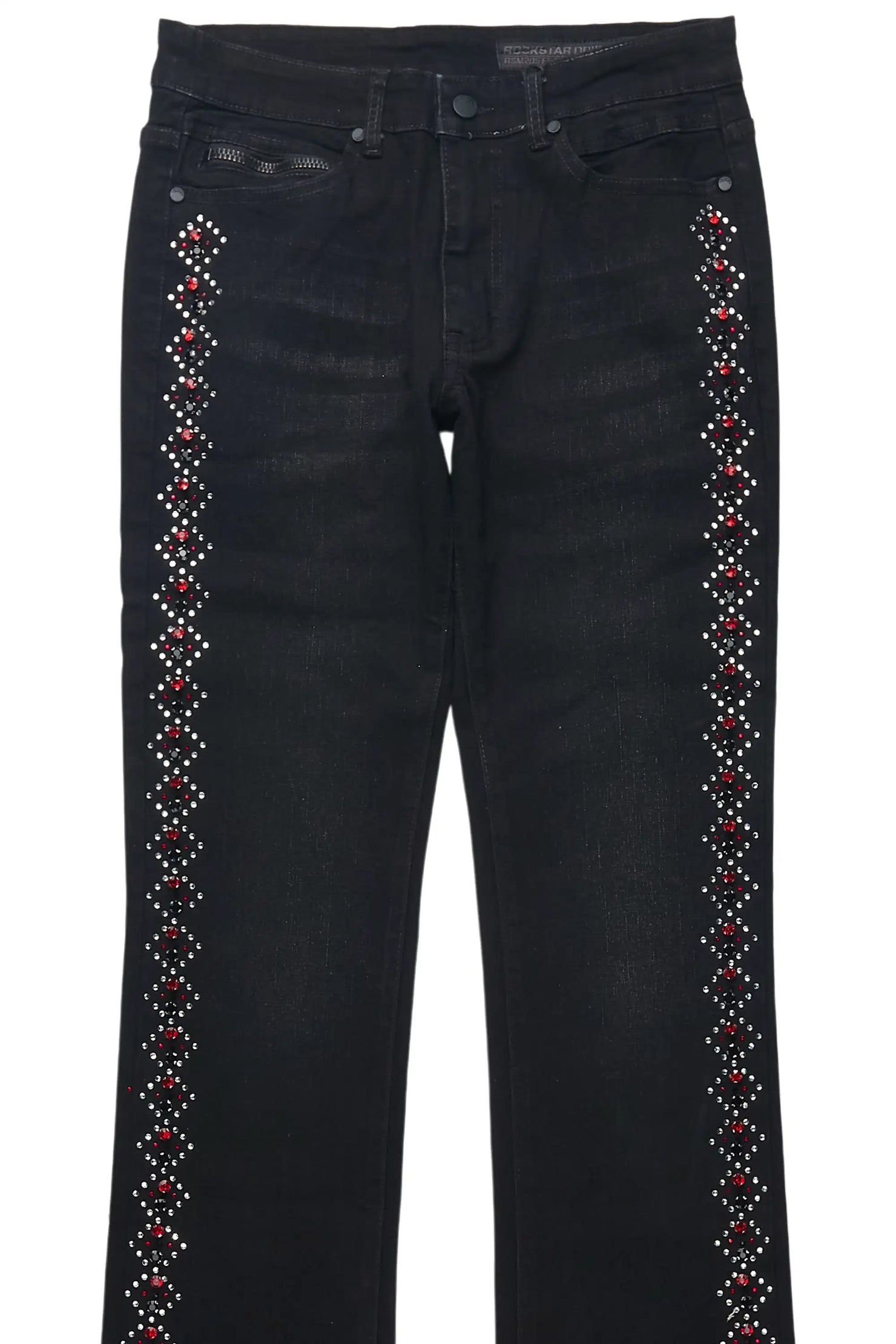 Ozi Rhinestone Dark Grey Stacked Flare Jean
