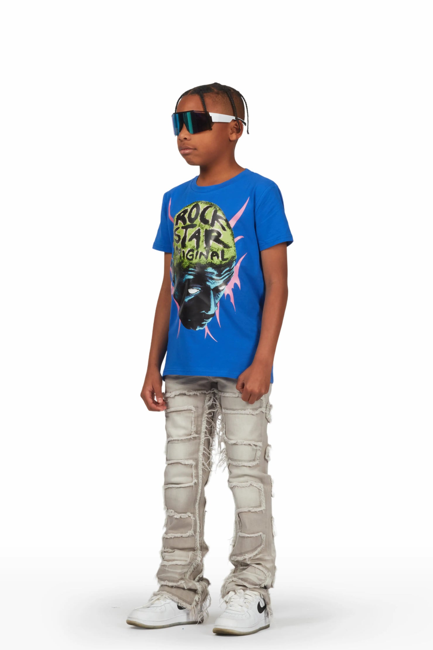 Boys Bronte Royal Blue T-Shirt/Stacked Flare Jean Set