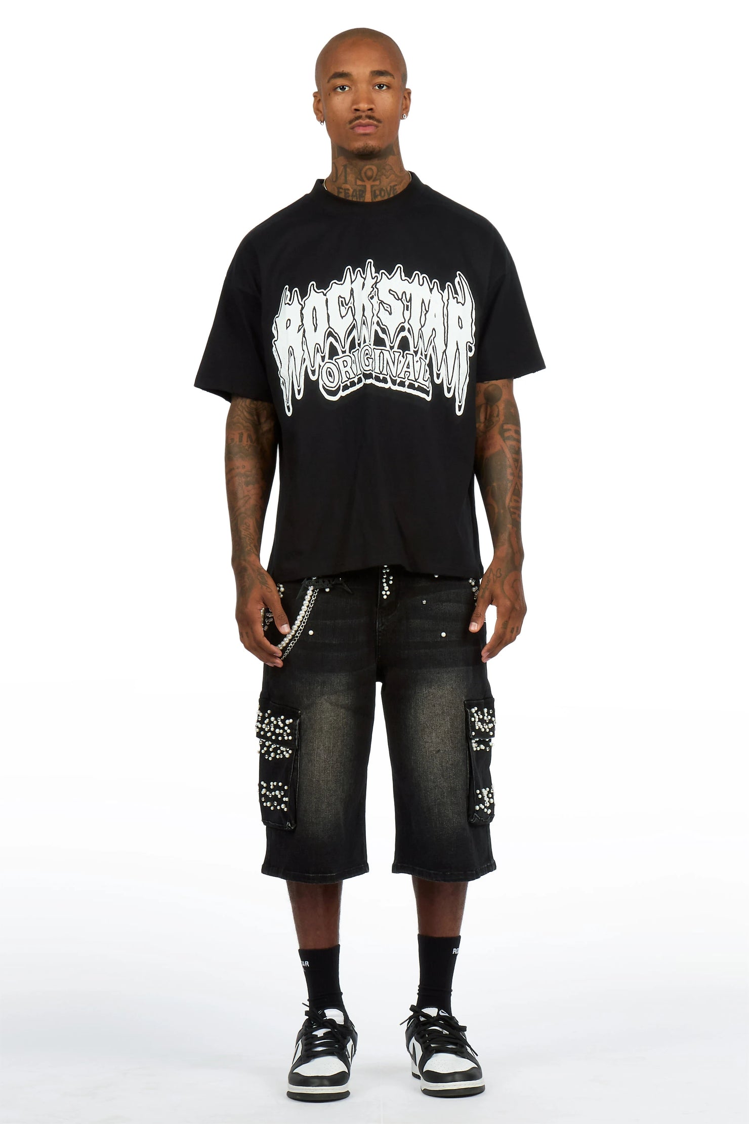 Teo Black Rhinestone T-Shirt Denim Jort Set