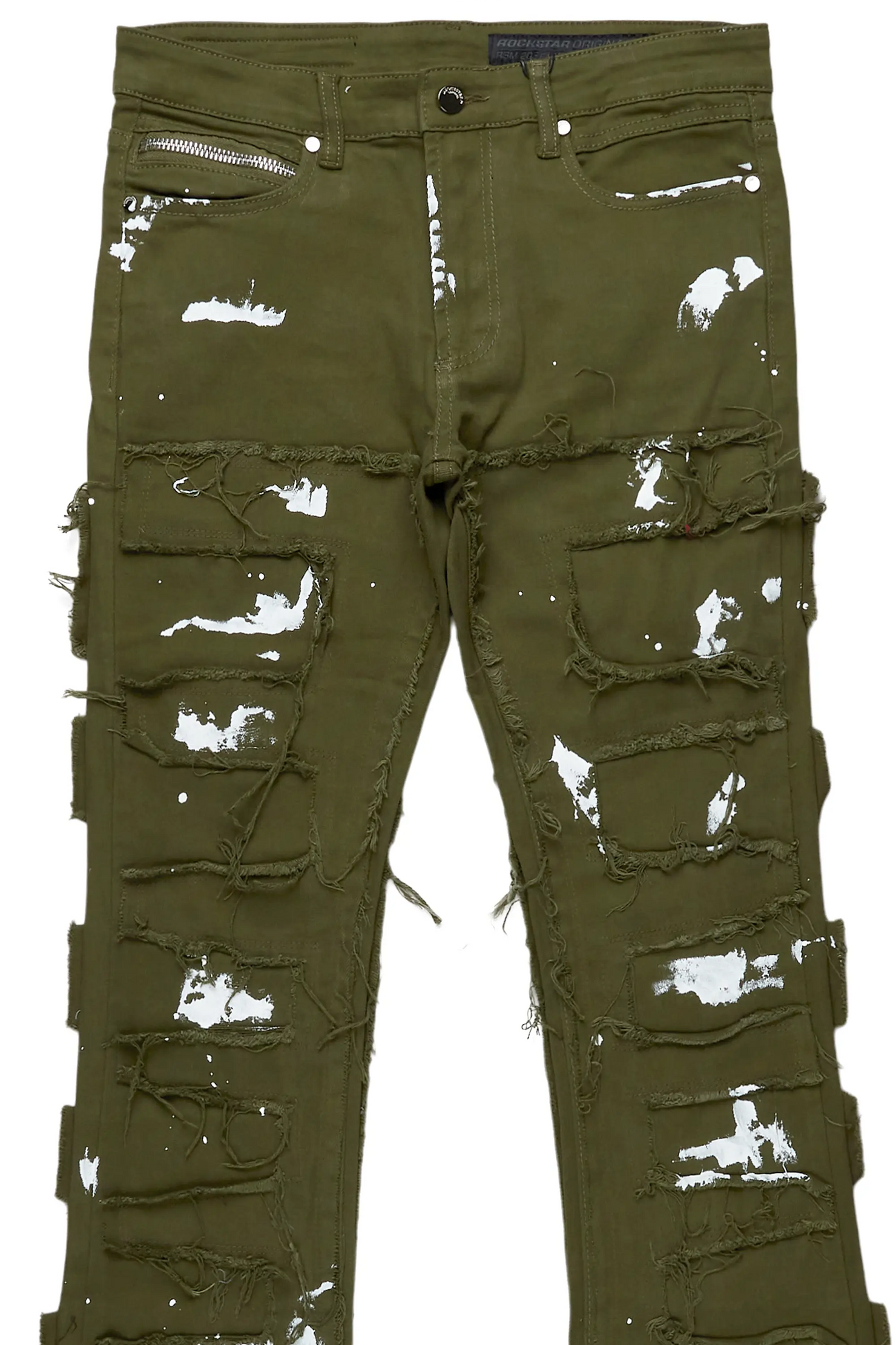 Yakez Green Painter Stacked Flare Jean
