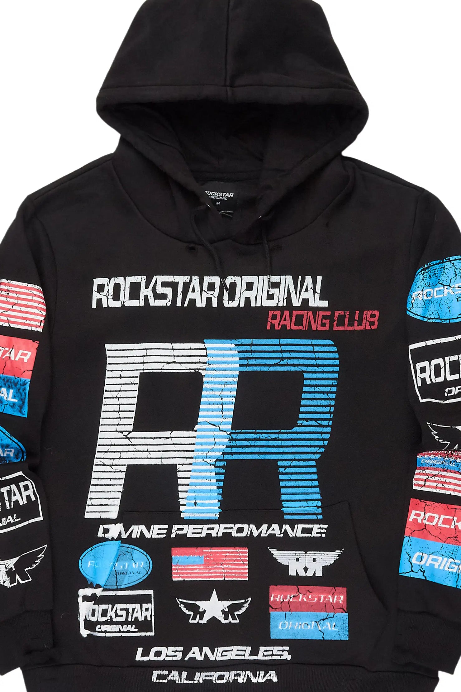Rso Racing Club Black Distressed Graphic Relaxed Hoodie