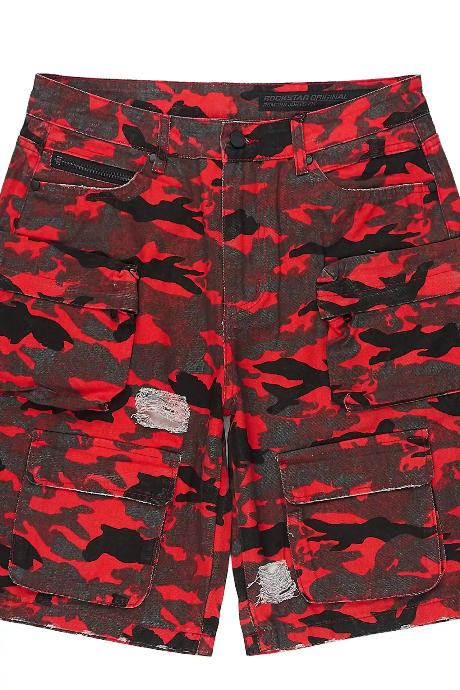 Savion Red Camo Denim Short