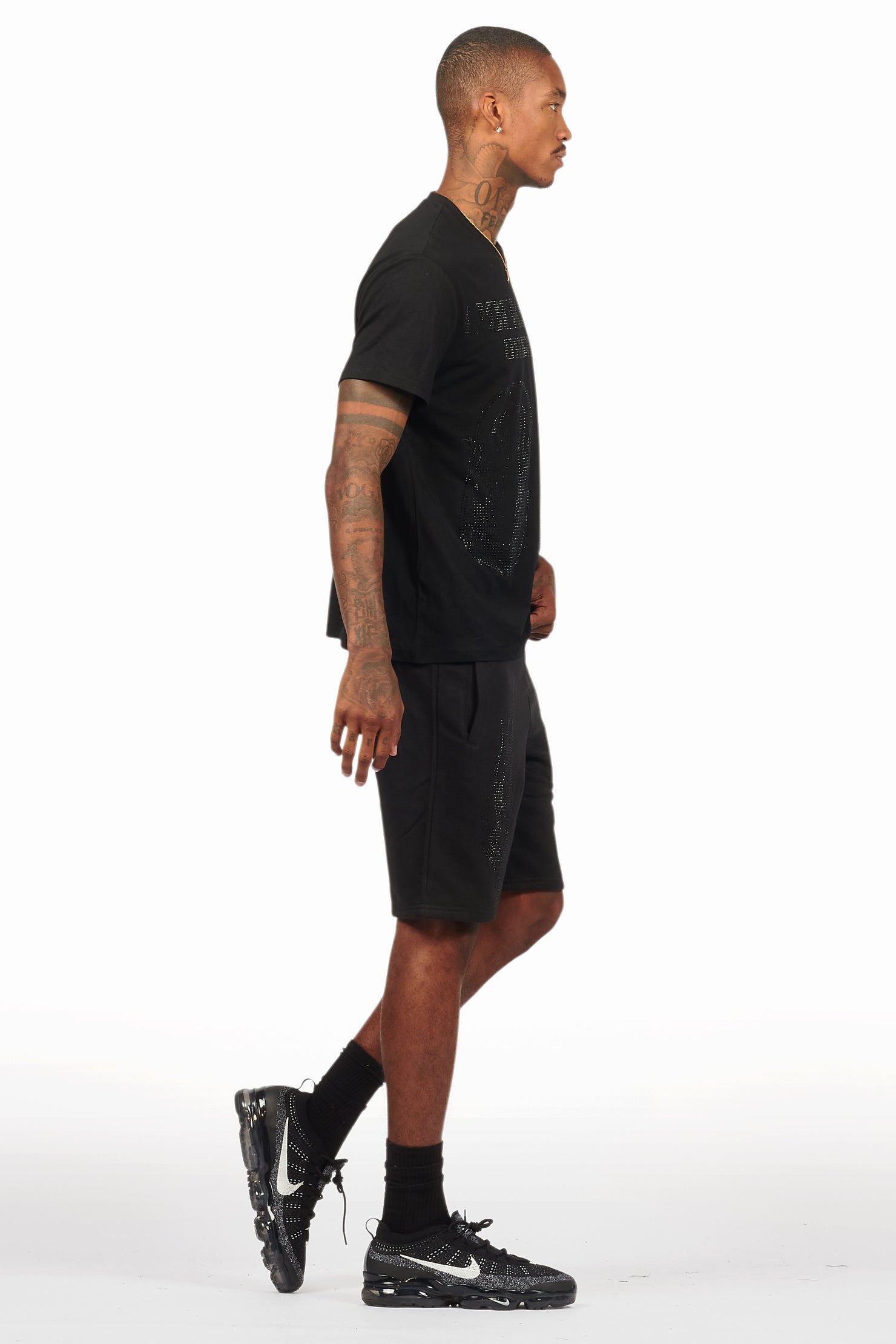 Ridley Black/Black Rhinestone T Shirt Short Set