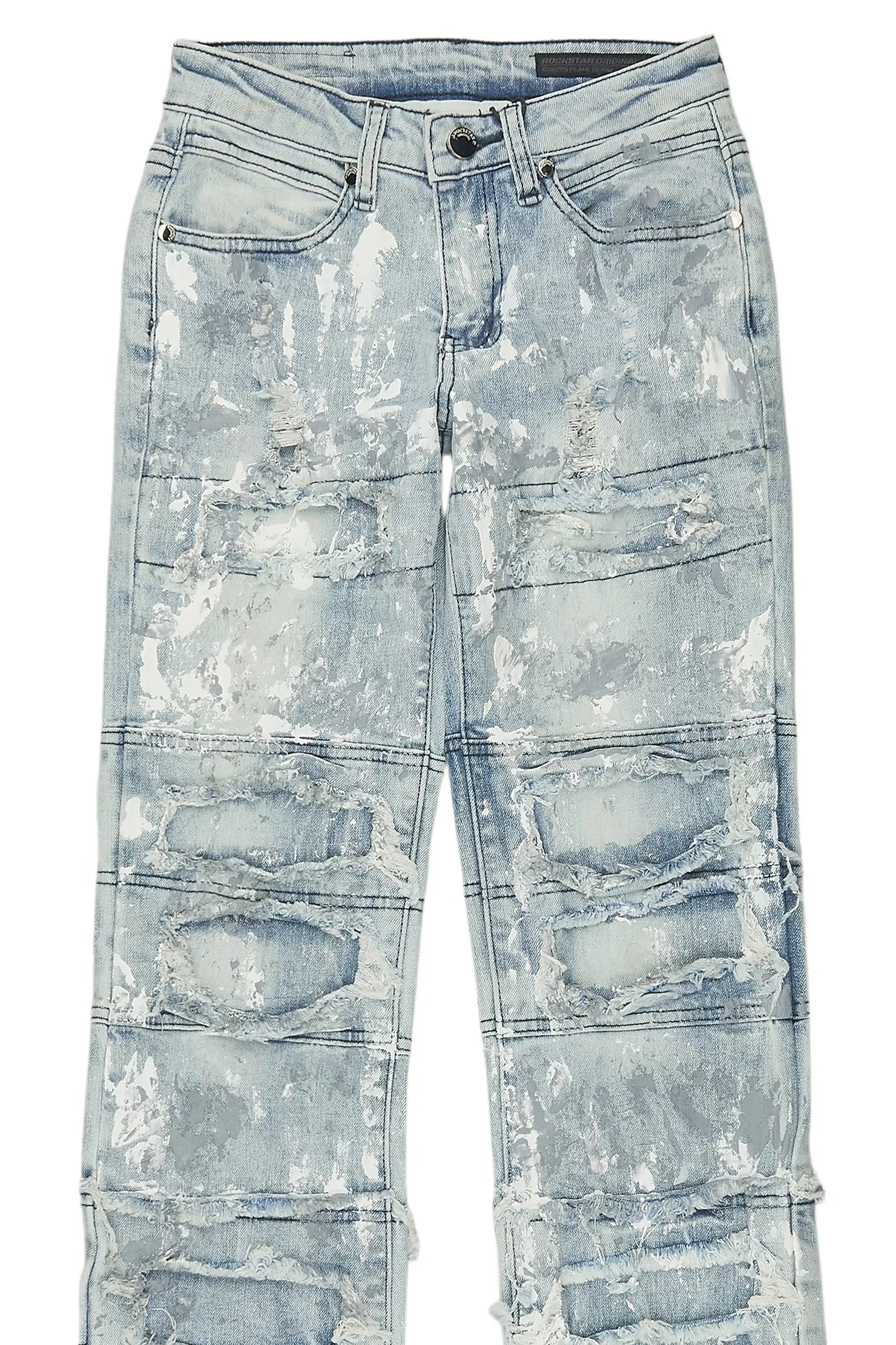 Girls Meille Blue/White Stacked Painter Flare Jean