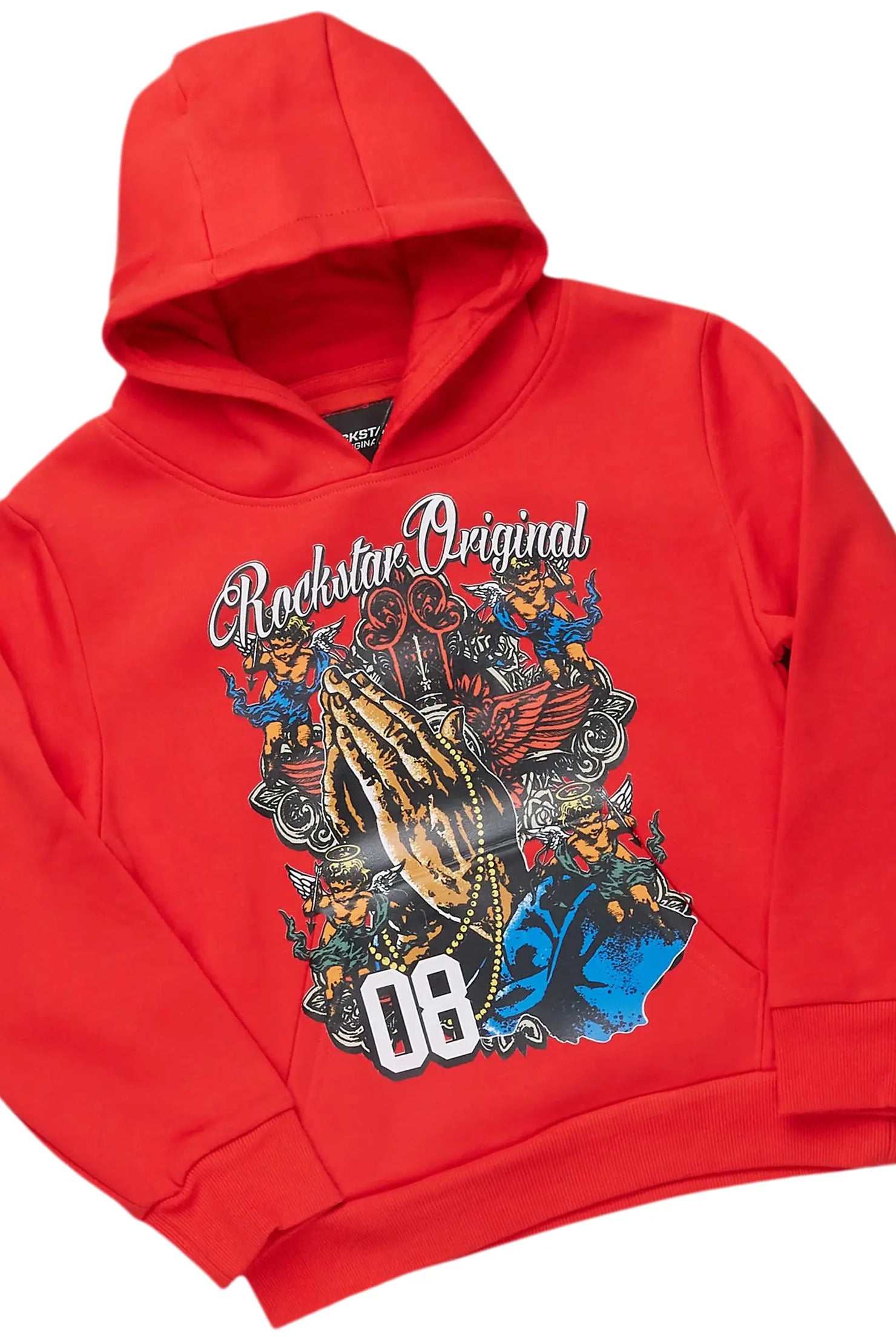 Boys Jaylen Red Hoodie/Stacked Flare Jean Set