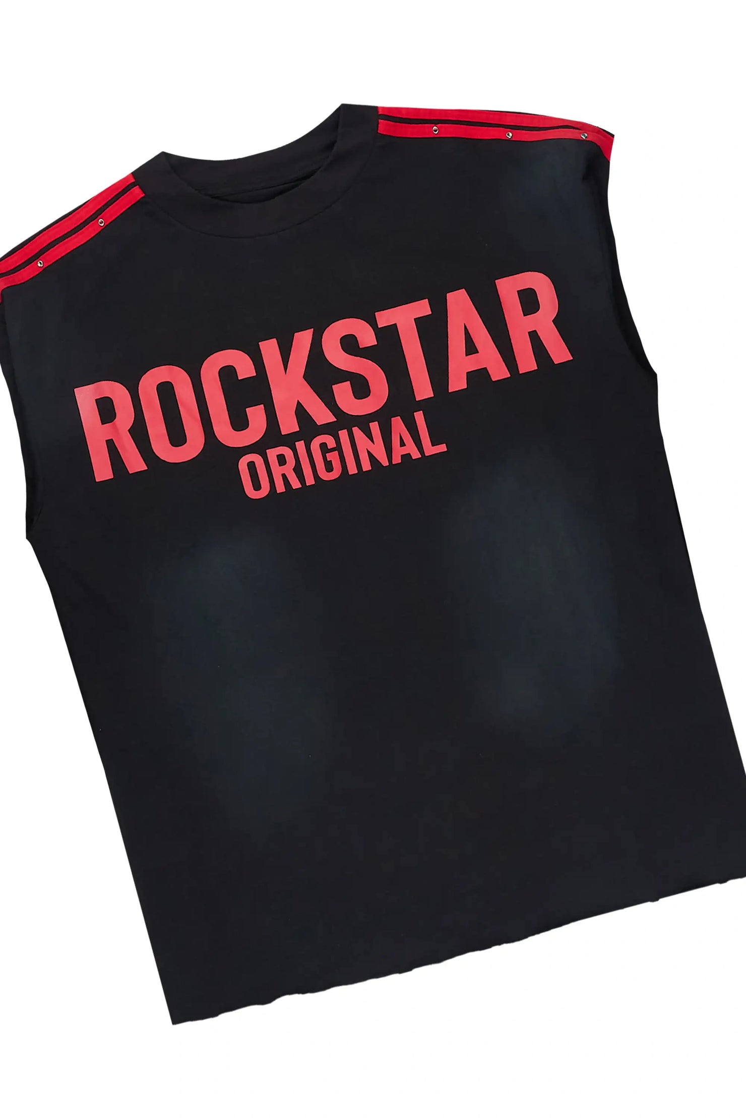Gulis Black/Red Rhinestone Cut Sleeve T-Shirt Short Set
