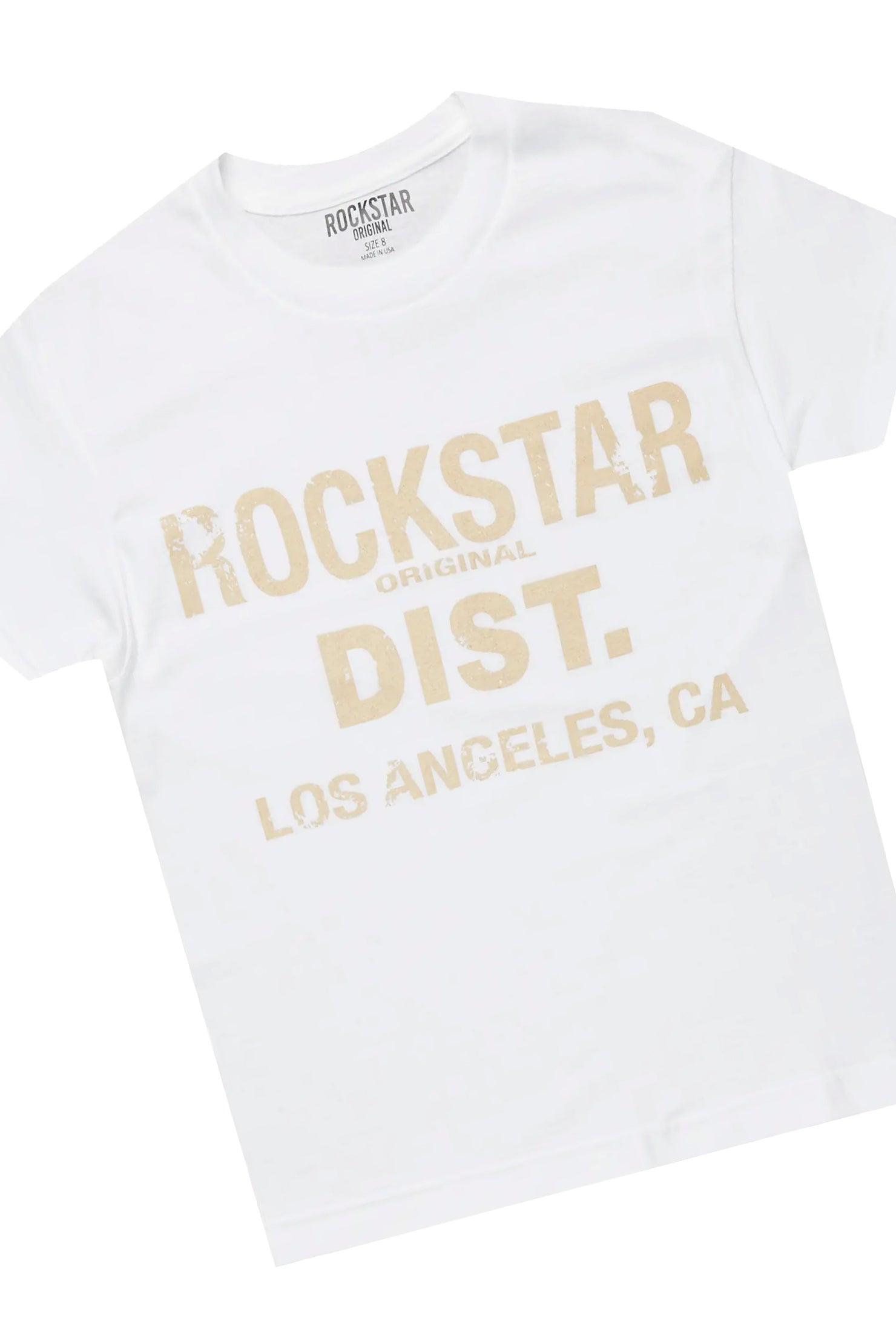 Boys Korrit White/Beige T-Shirt Stacked Pant Set