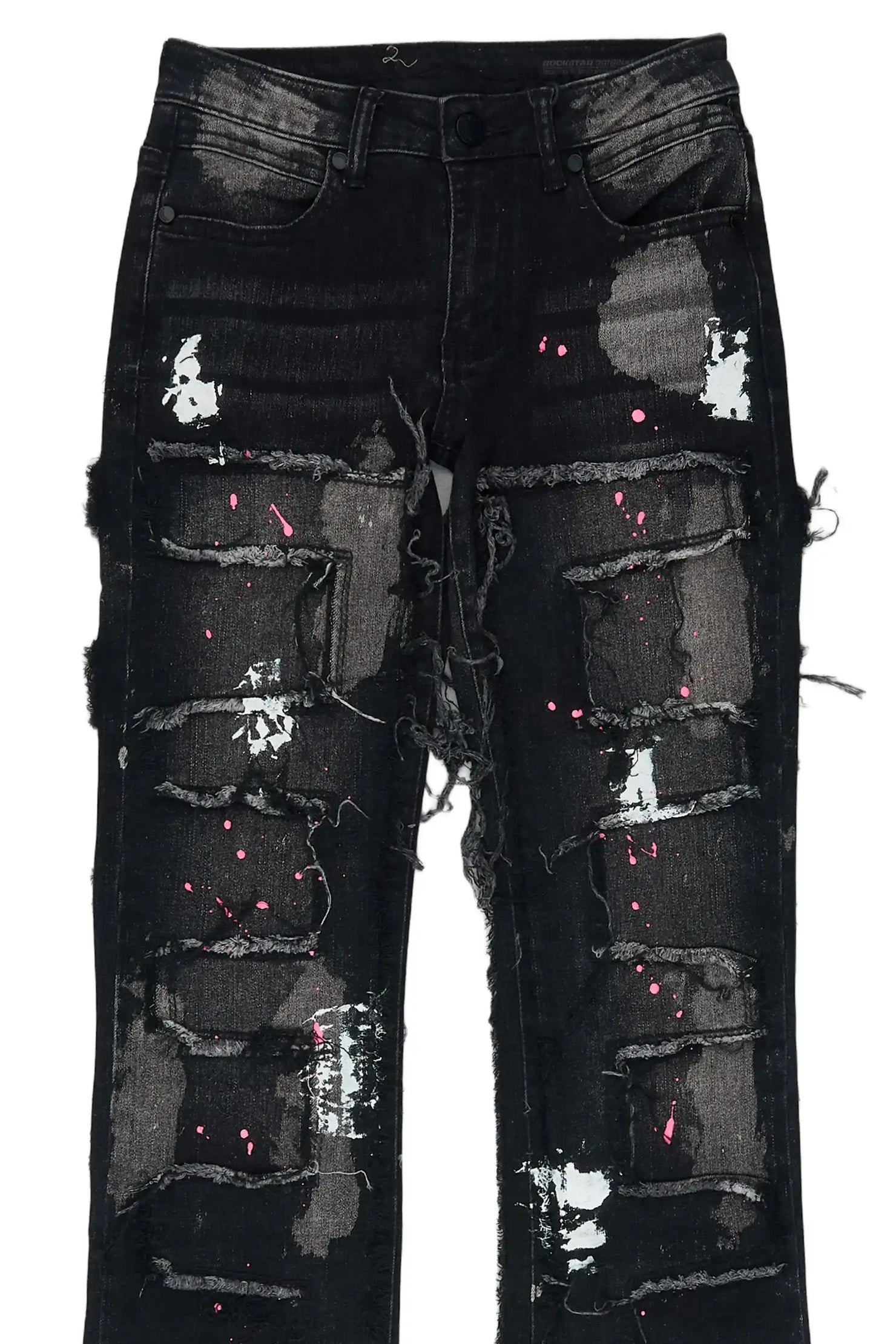 Girls Bannie Black/Pink Stacked Painter Flare Jean