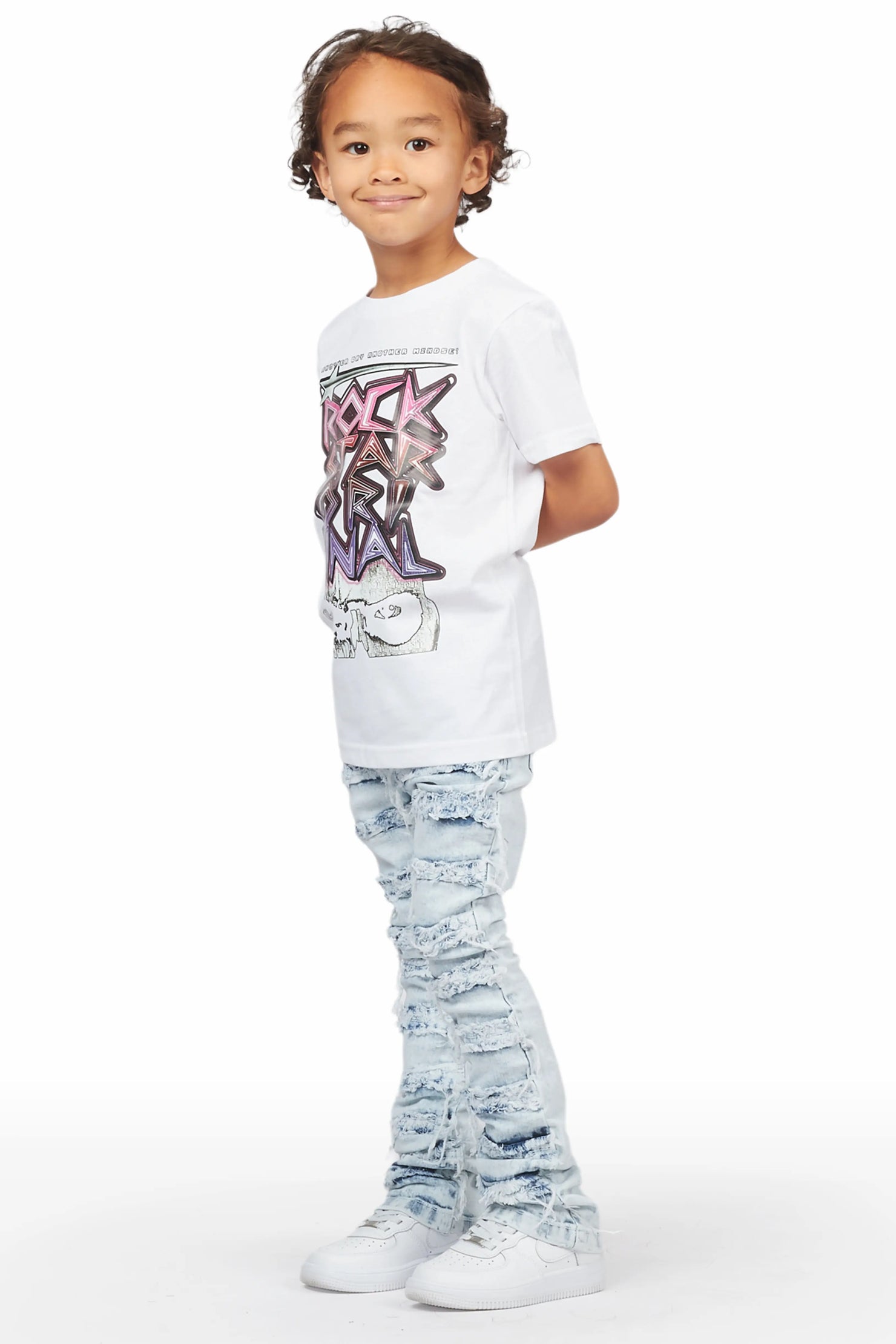 Boys Haku White T-Shirt/Frayed Skinny Stacked Flare Jean Set
