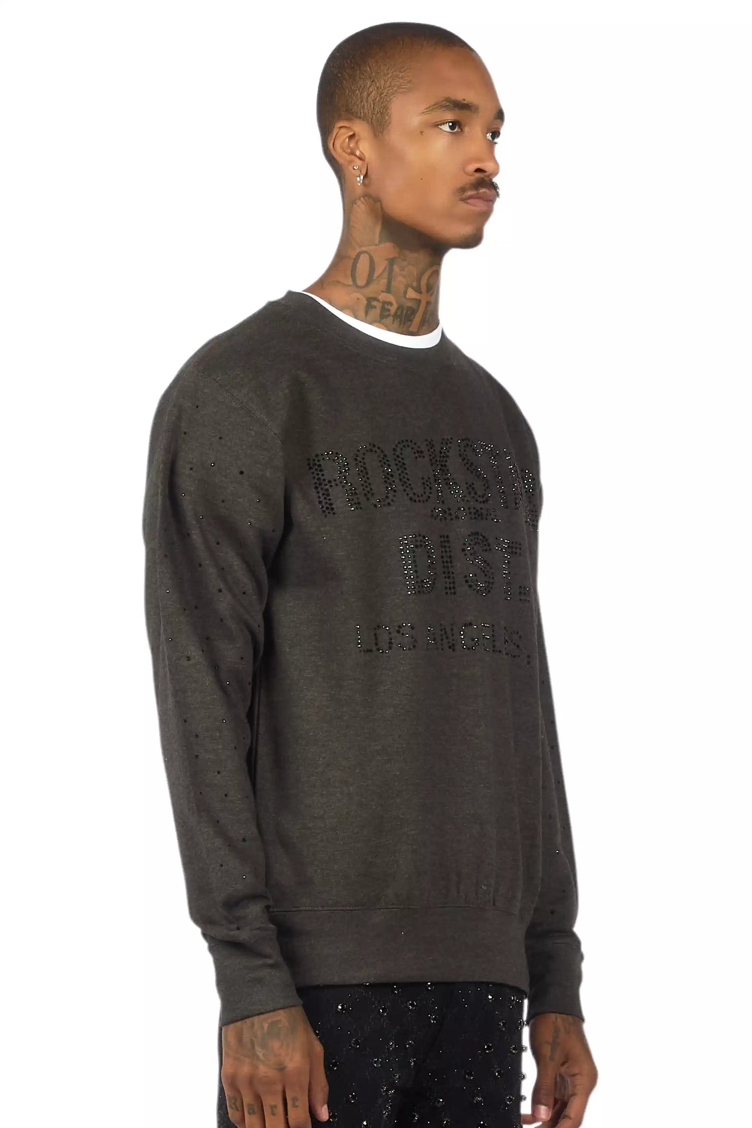 Raze Charcoal/Black Rhinestone Crewneck Sweatshirt