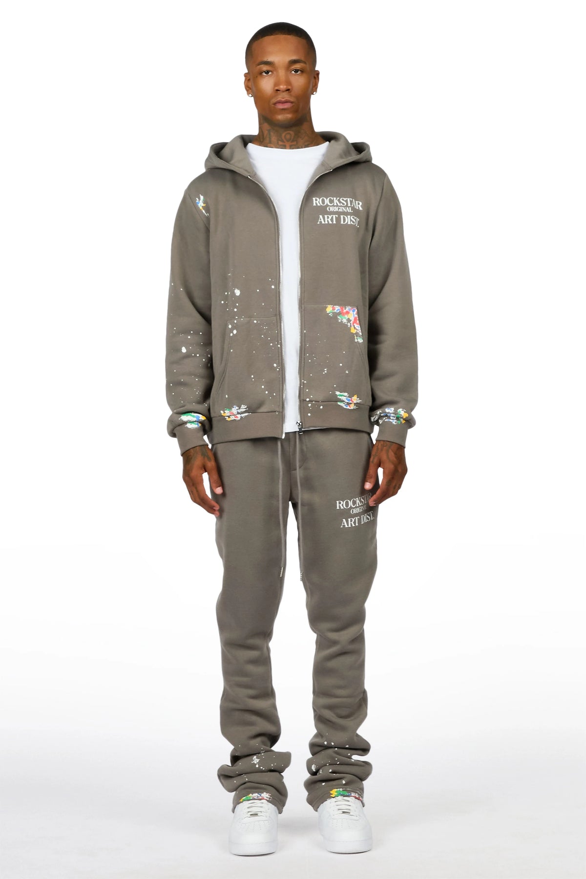 Art Dist Dark Grey Zip Up Hoodie/Stacked Track Set