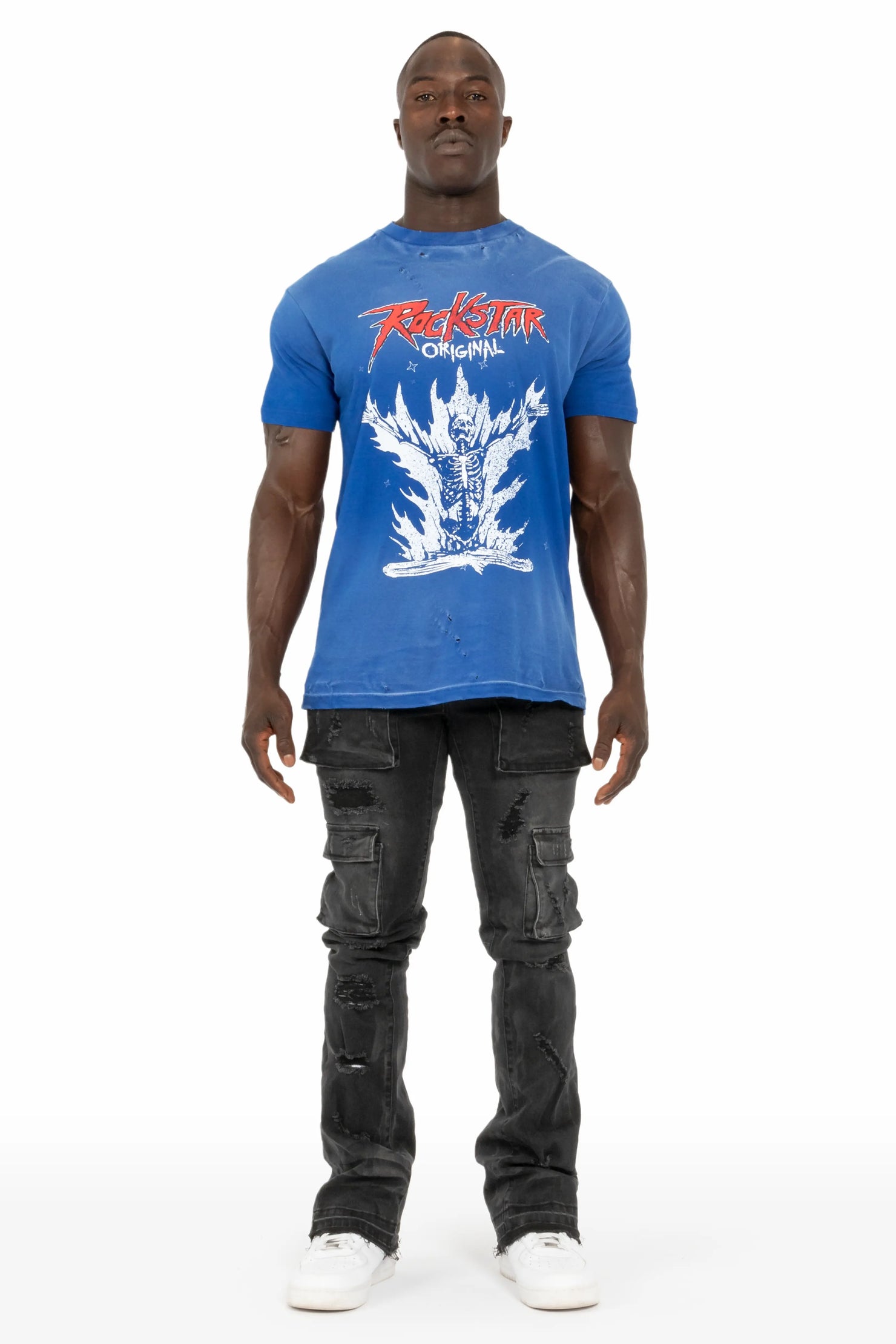 Adriel Grey Wash Cargo Stacked Flare Jean