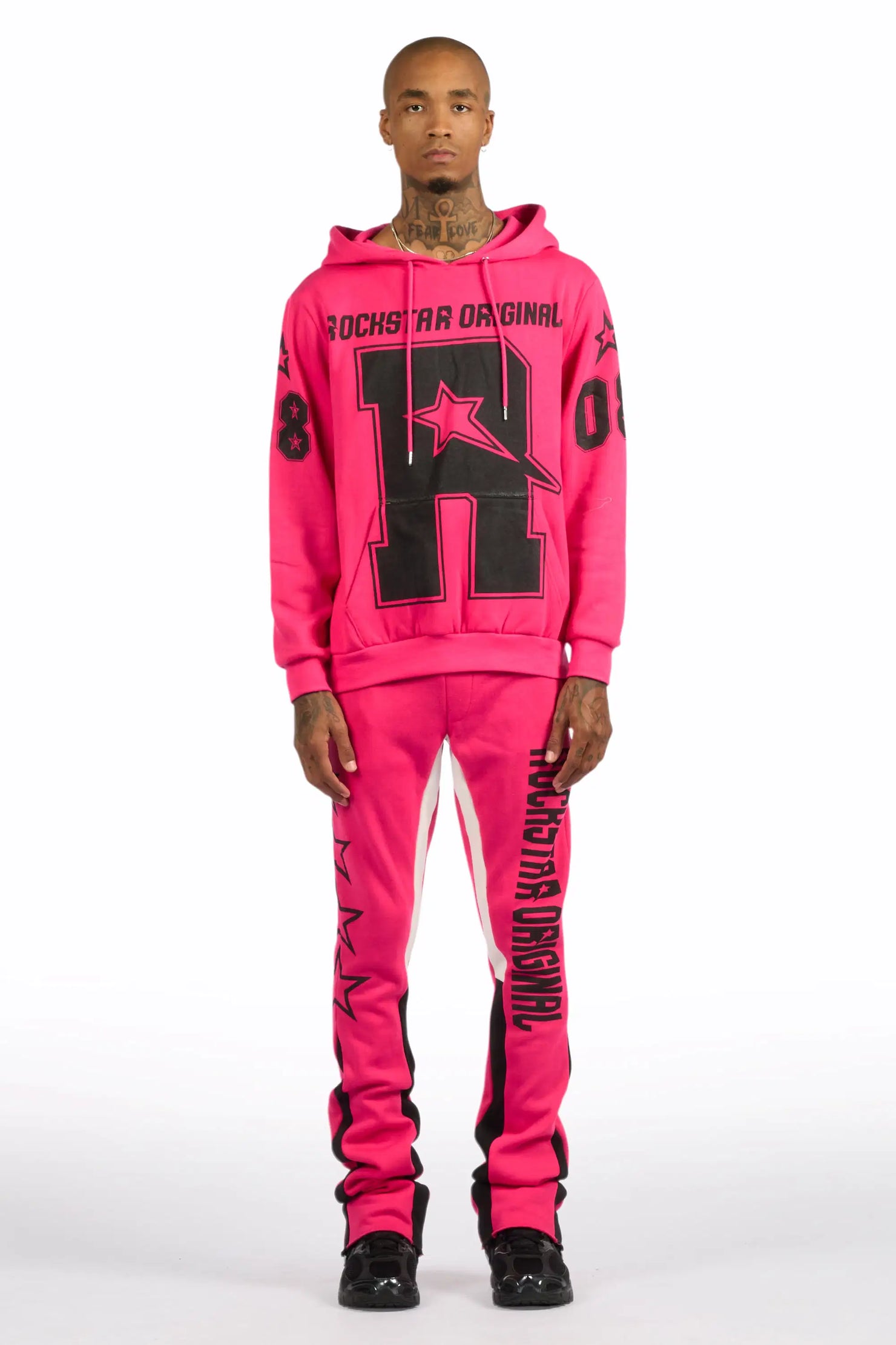 Skender Fuchsia/Black Hoodie/Stacked Flare Track Set