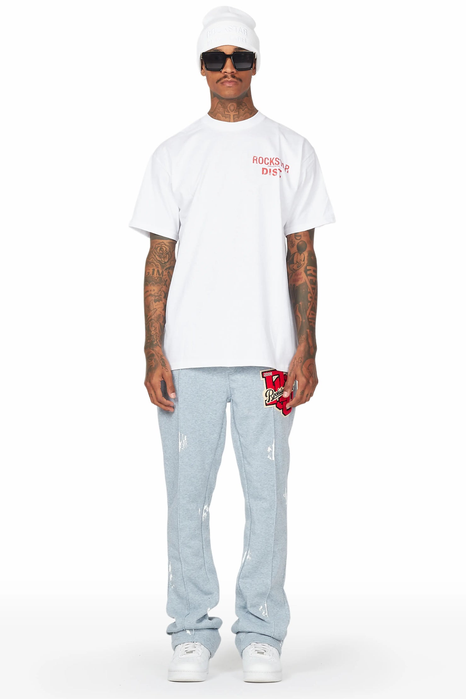 Andrew Heather Grey Patchwork Stacked Flare Pants