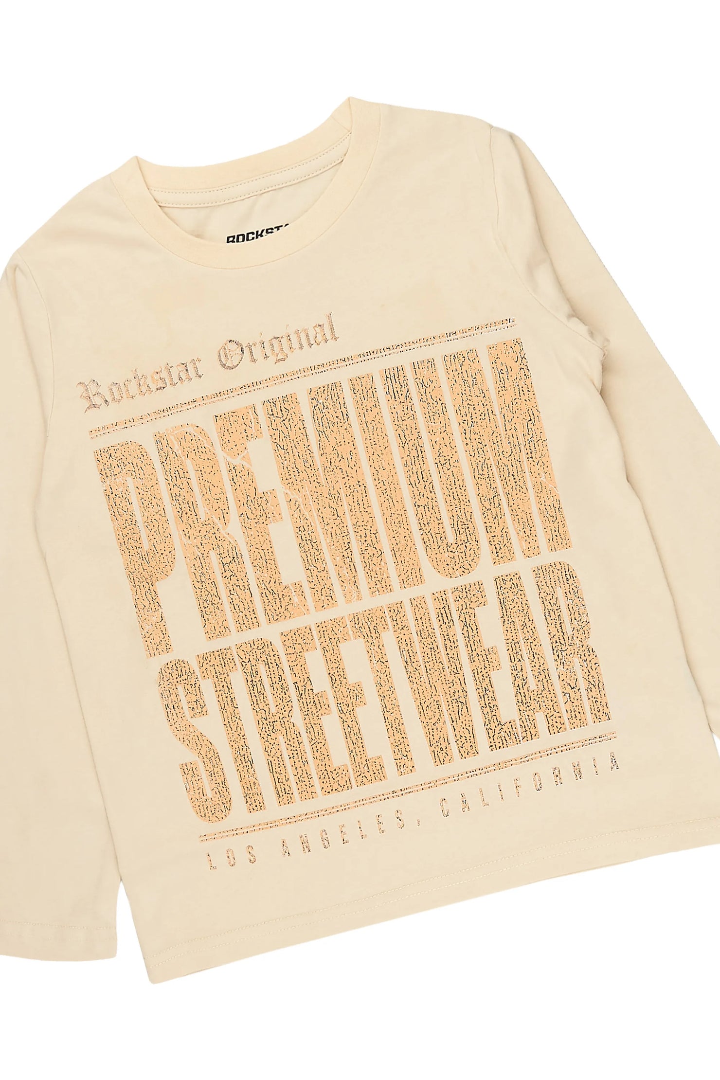 Girls Pluty Beige Long Sleeve T-Shirt Stacked Painter Jean Set