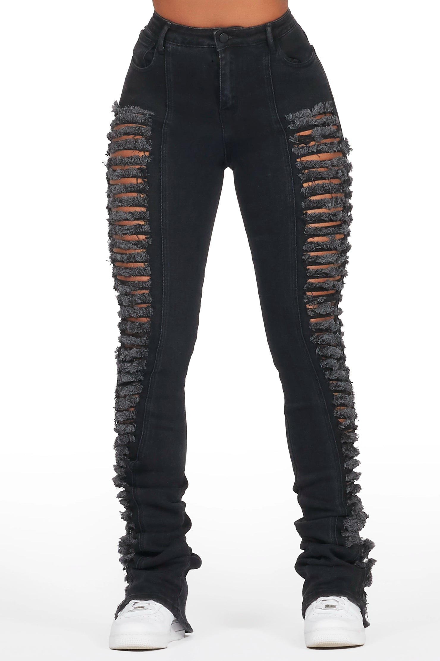 Erielle Black Mega Distressed Super Stacked Jean