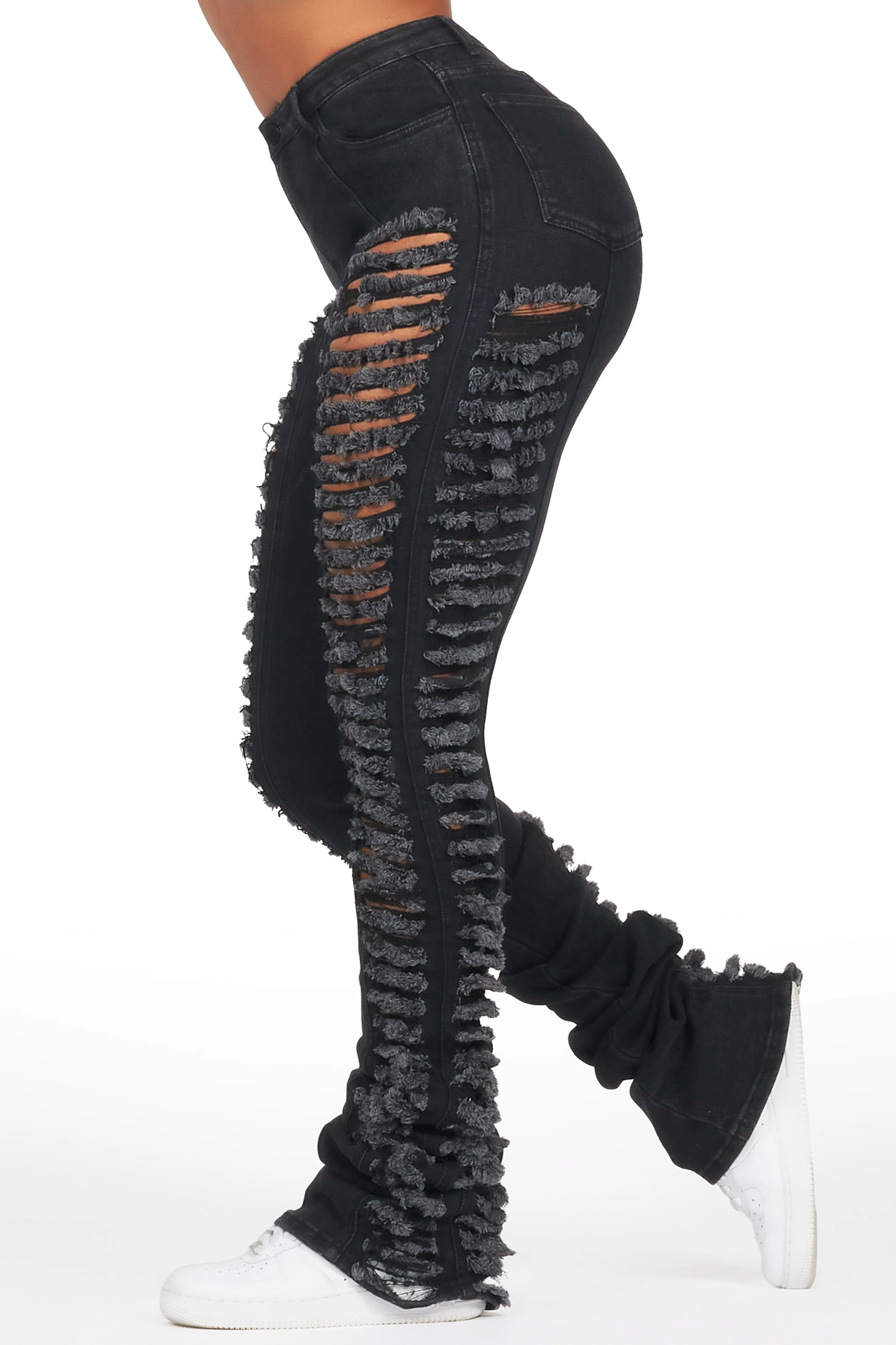 Erielle Black Mega Distressed Super Stacked Jean