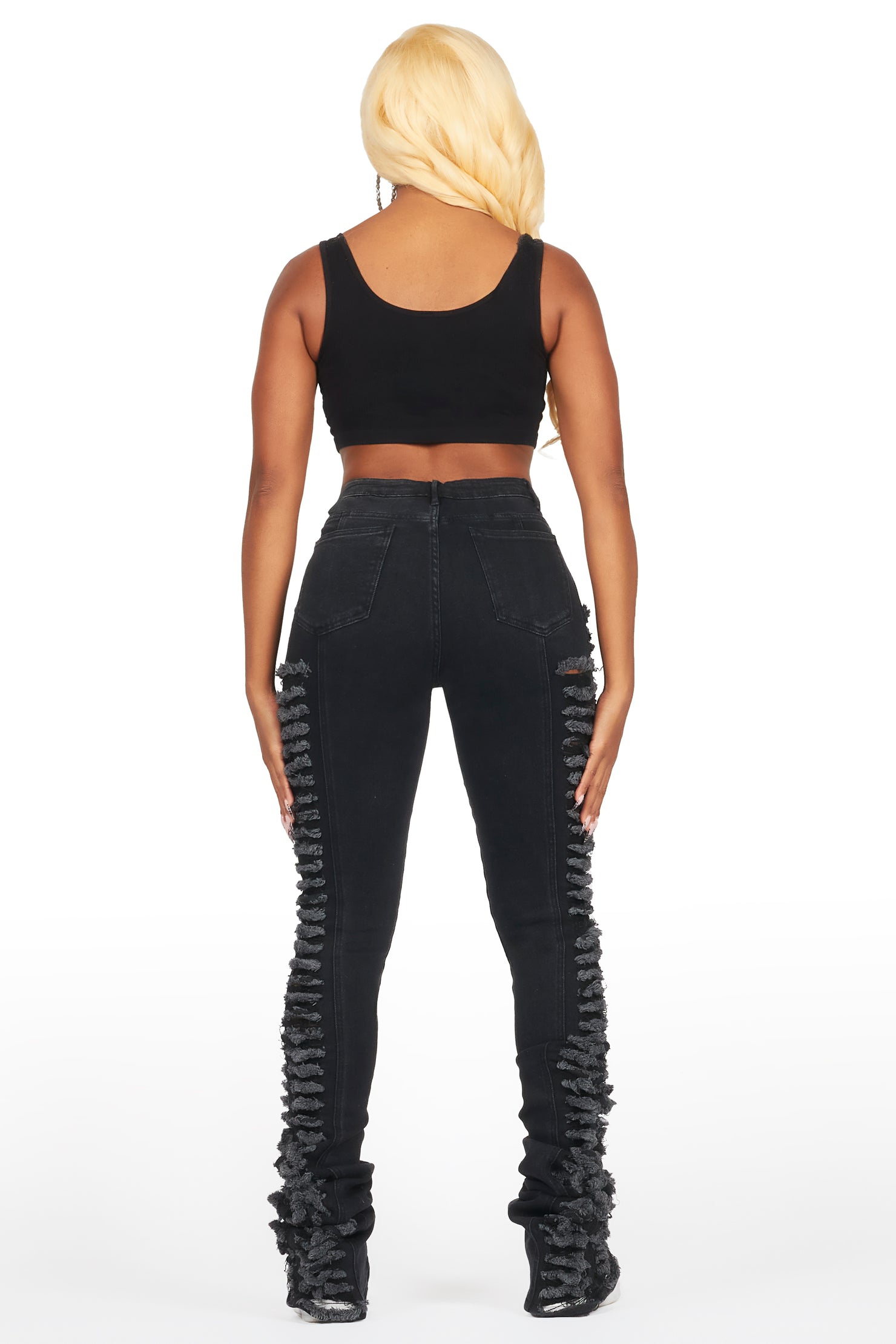 Erielle Black Mega Distressed Super Stacked Jean