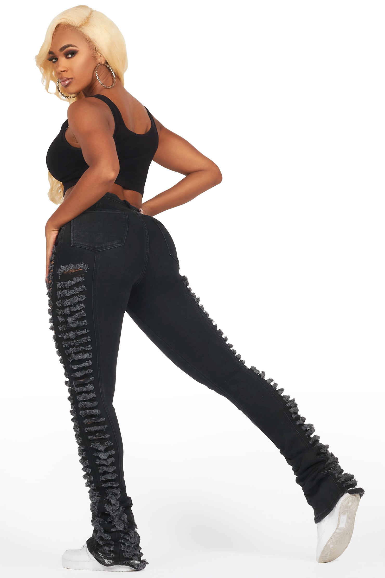Erielle Black Mega Distressed Super Stacked Jean