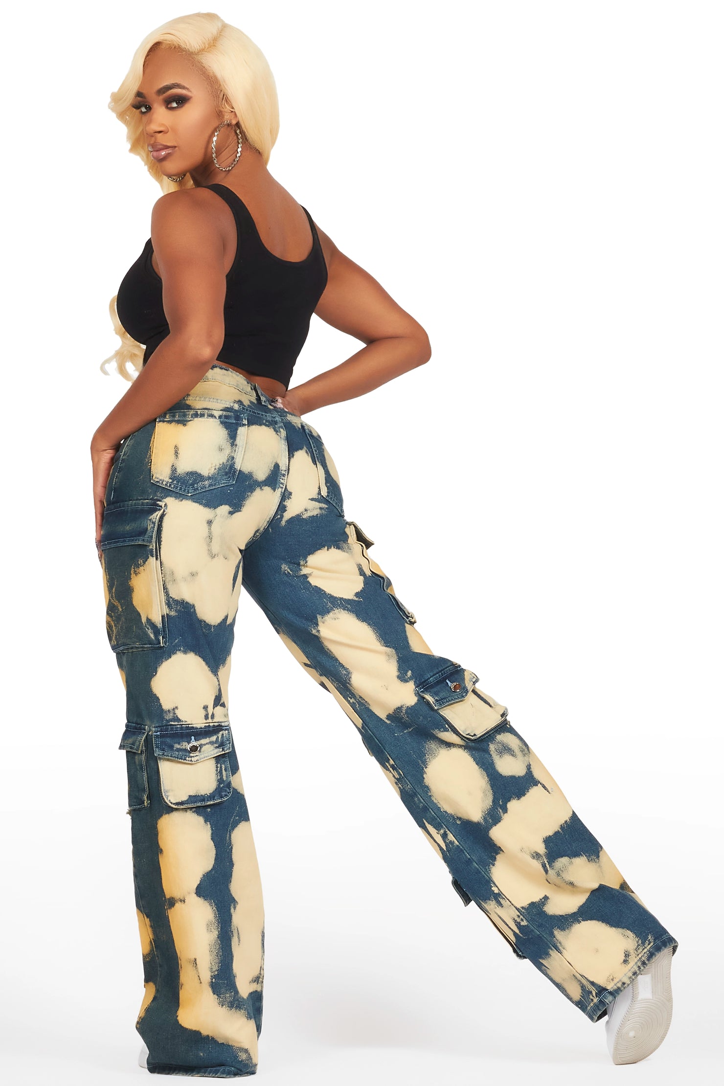 Jahmani Tinted Dirty Wash Wash Stretch Wide Leg Jean