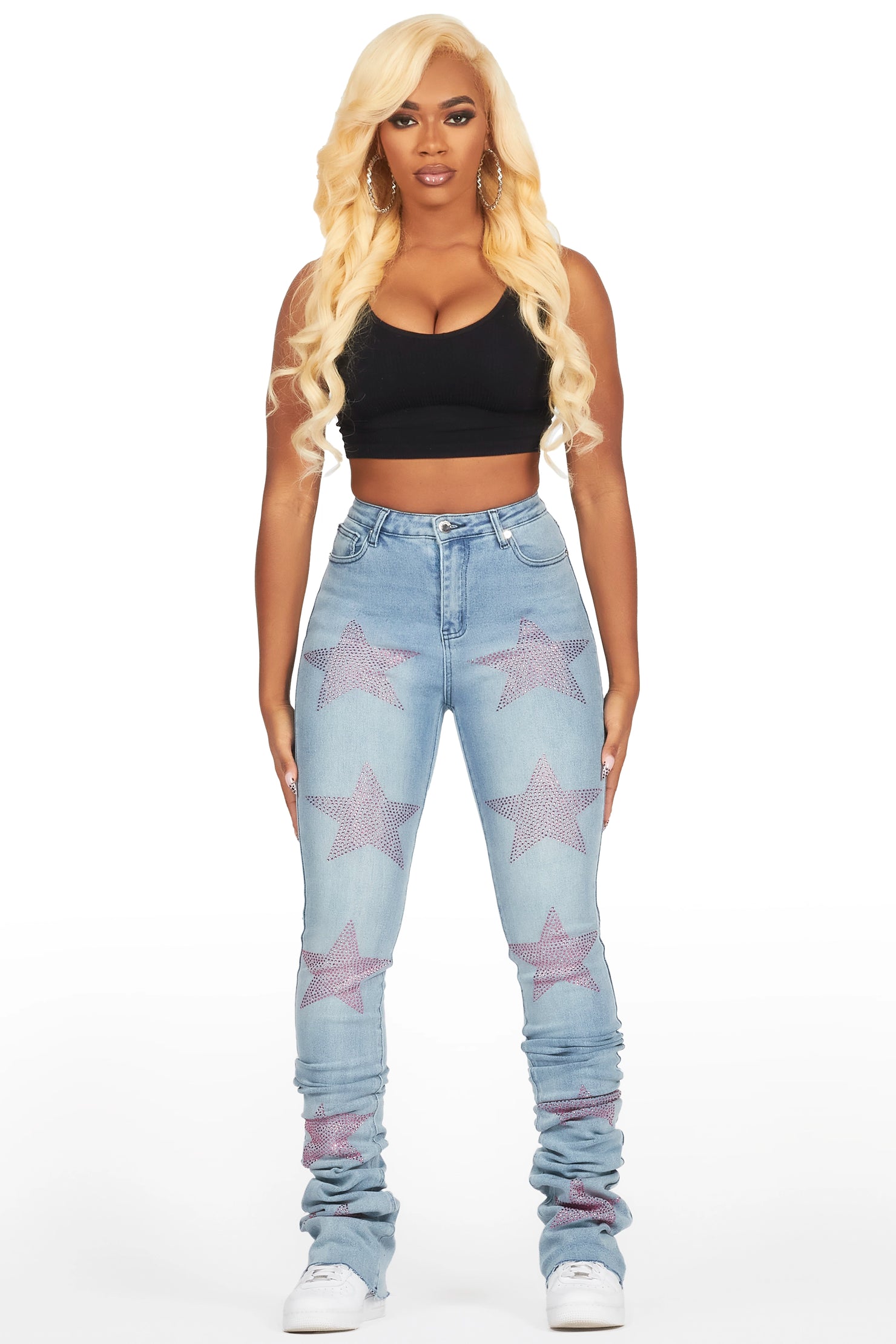 Stargirl Med. Wash Rhinestone Super Stacked Jean