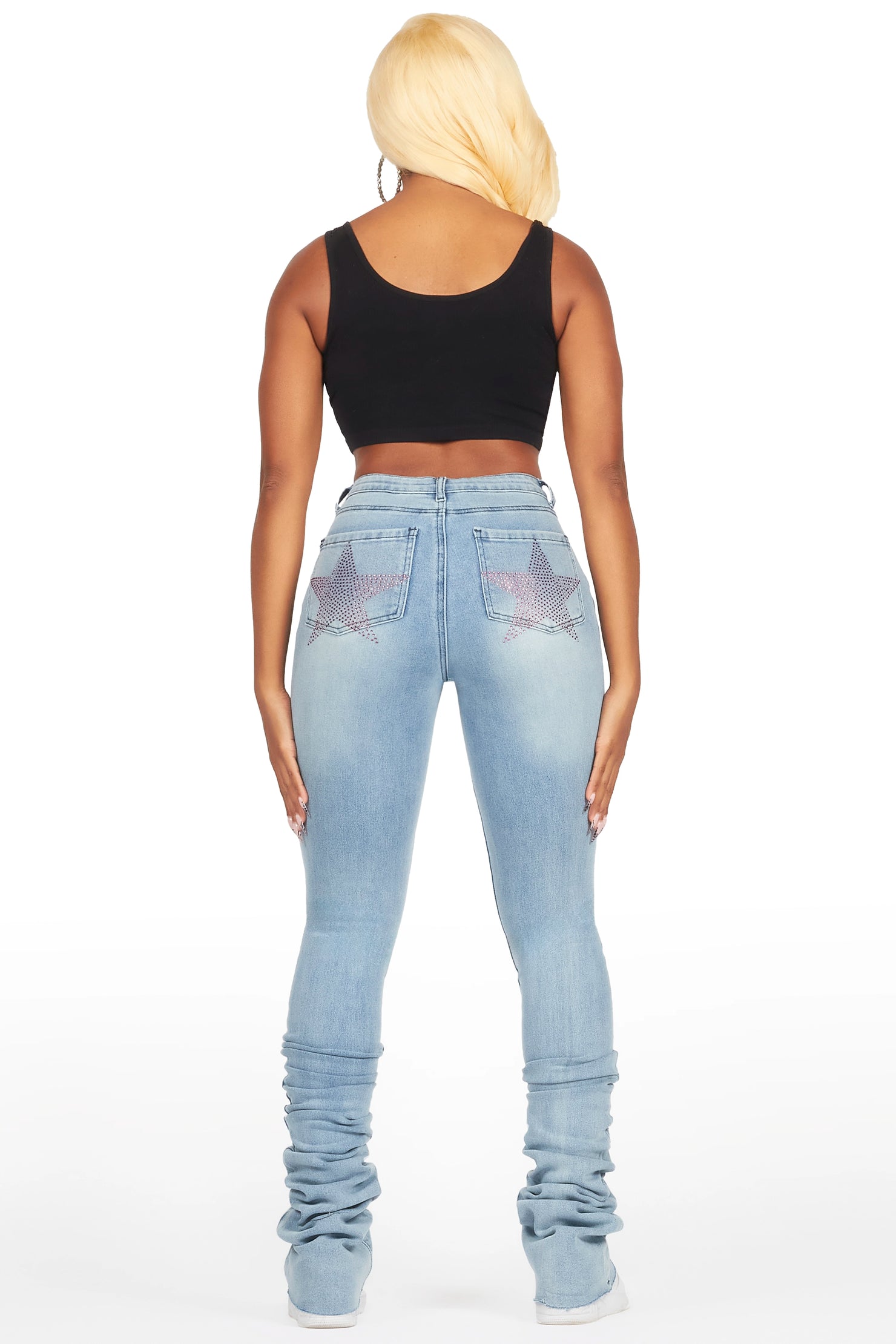 Stargirl Med. Wash Rhinestone Super Stacked Jean