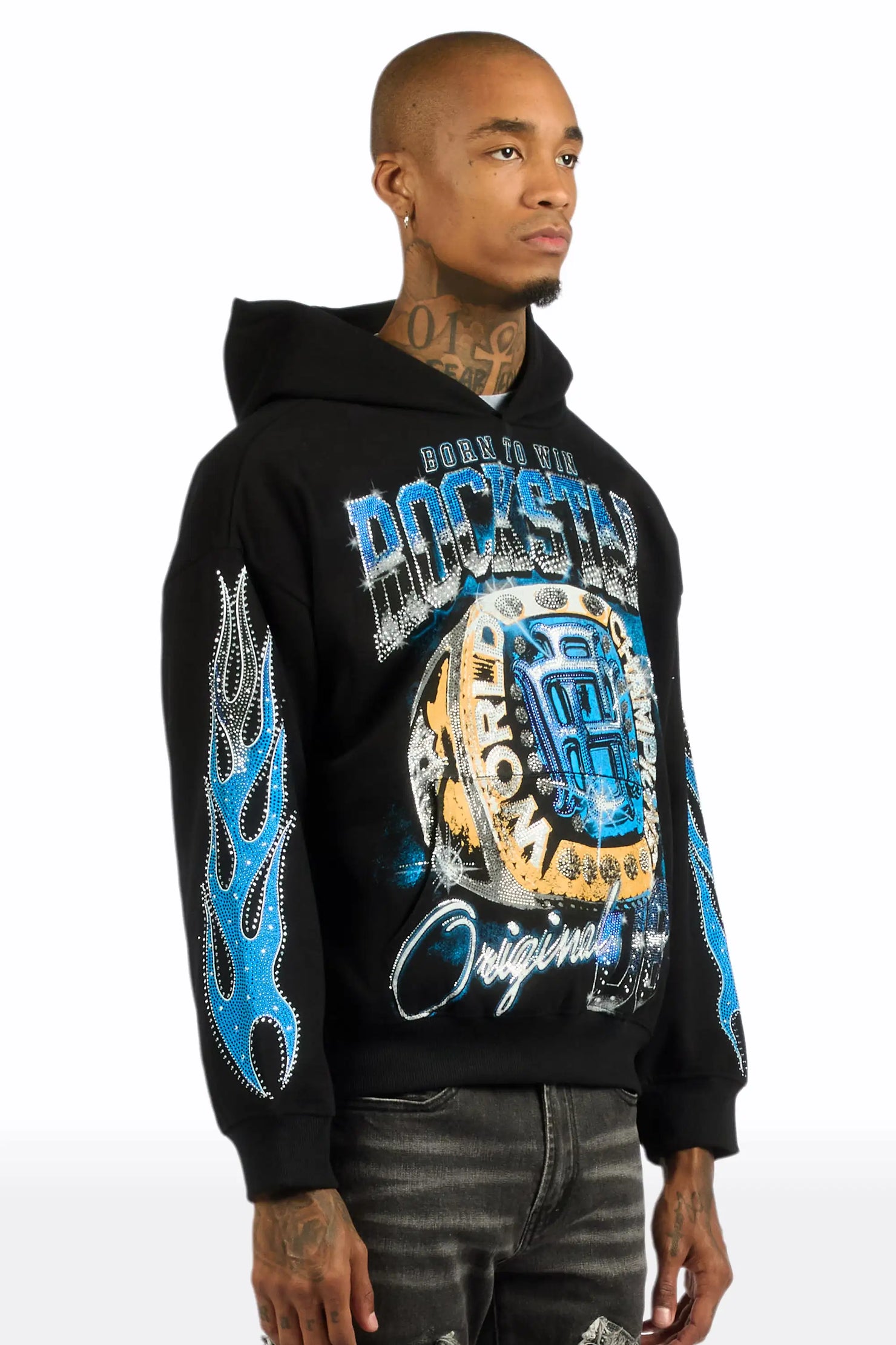 Glans Black Rhinestone Oversized Hoodie