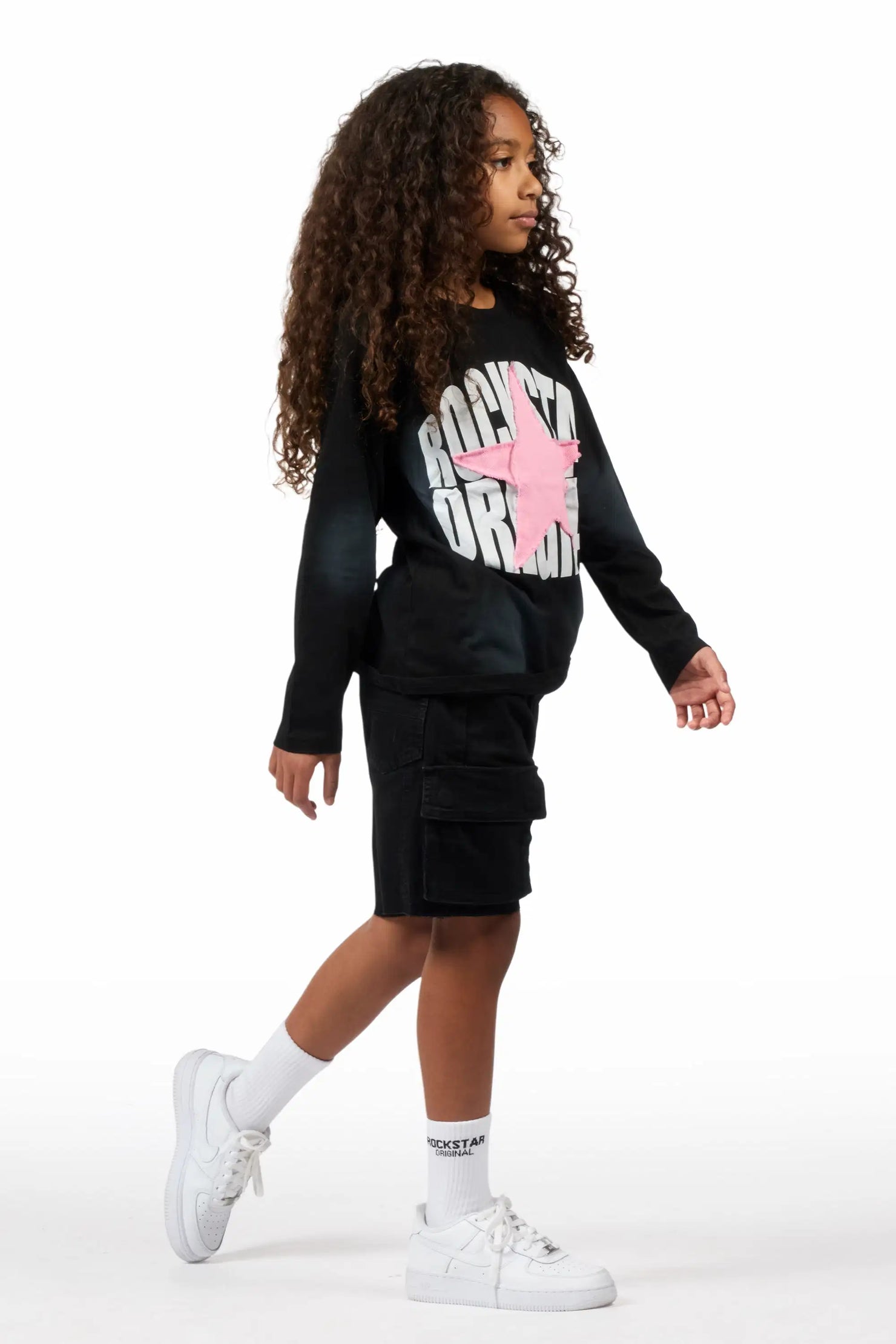 Girls Vary Long Sleeve T-Shirt/Denim Short Set
