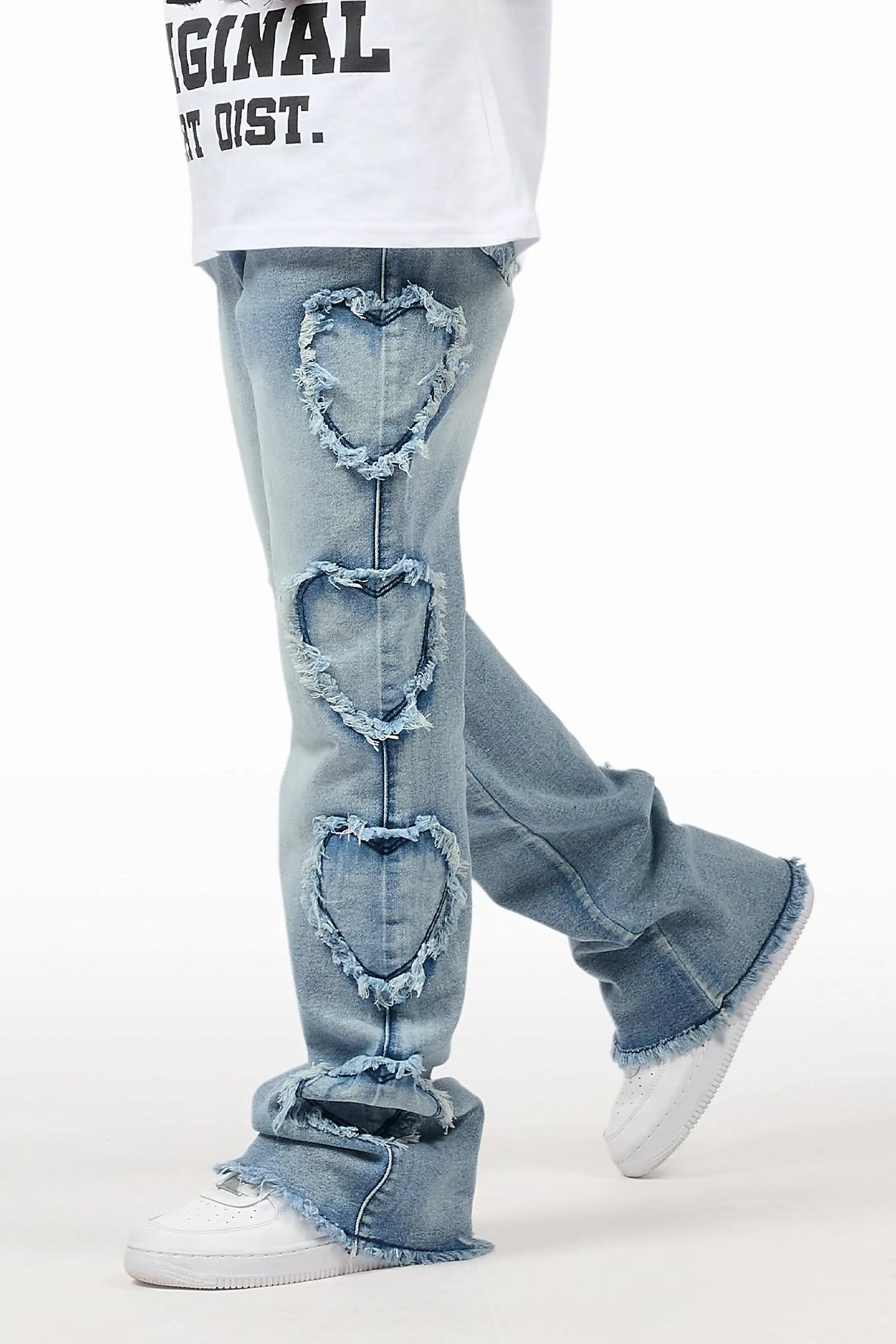 Girls Sinayah Heart Light Wash Stacked Flare Jean