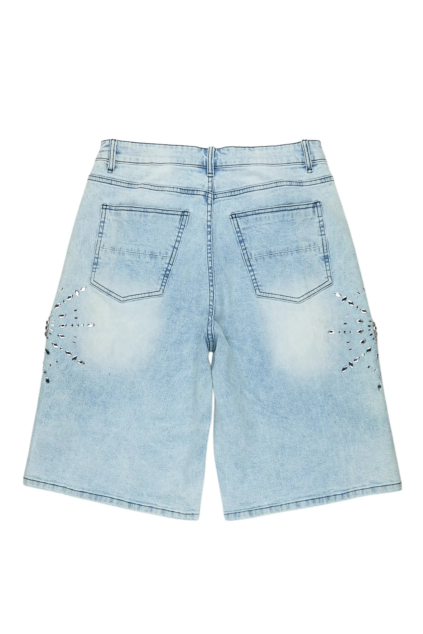 Tryst Light Blue Rhinestone Denim Short